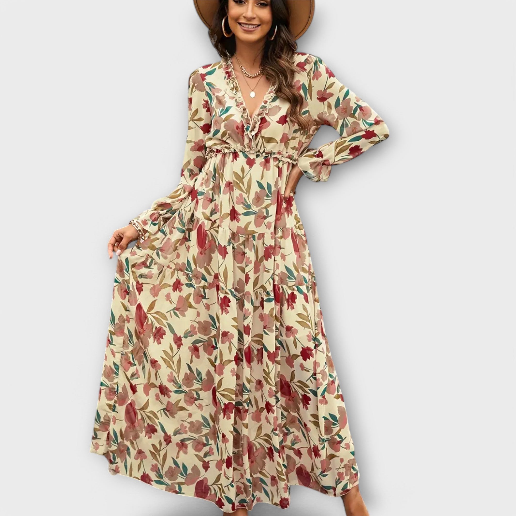 Vestido Plisado con Manga Larga