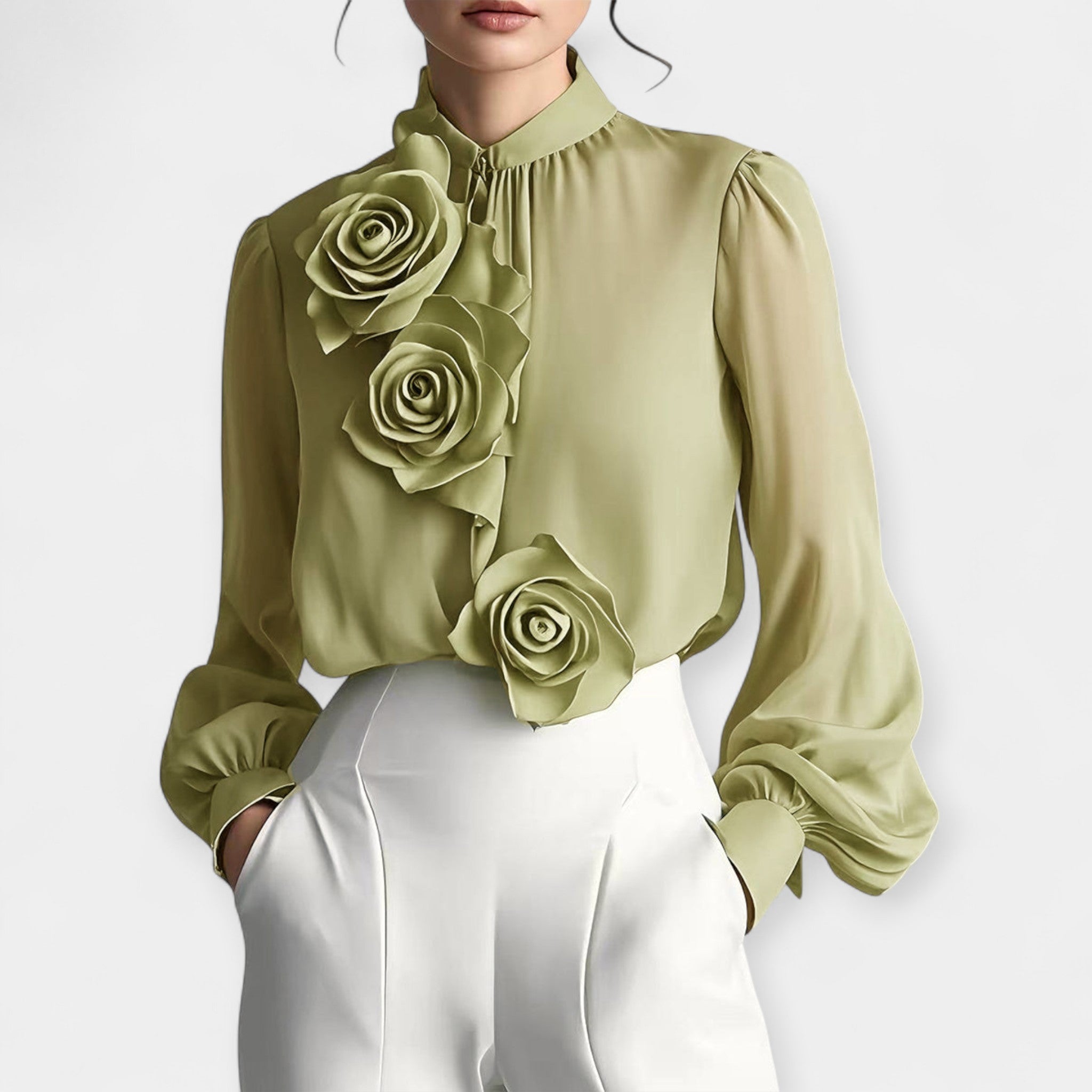 Blusa Blanca con Rosas 3D