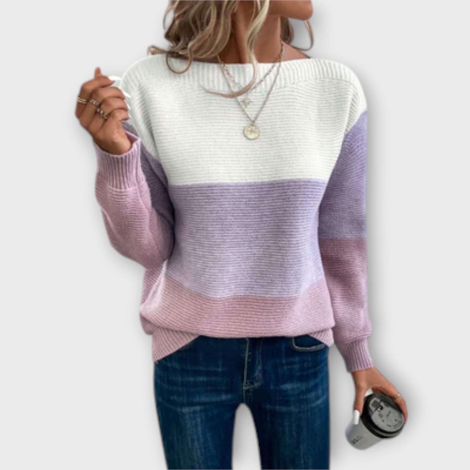 Clara - Elegante suéter patchwork tricolor