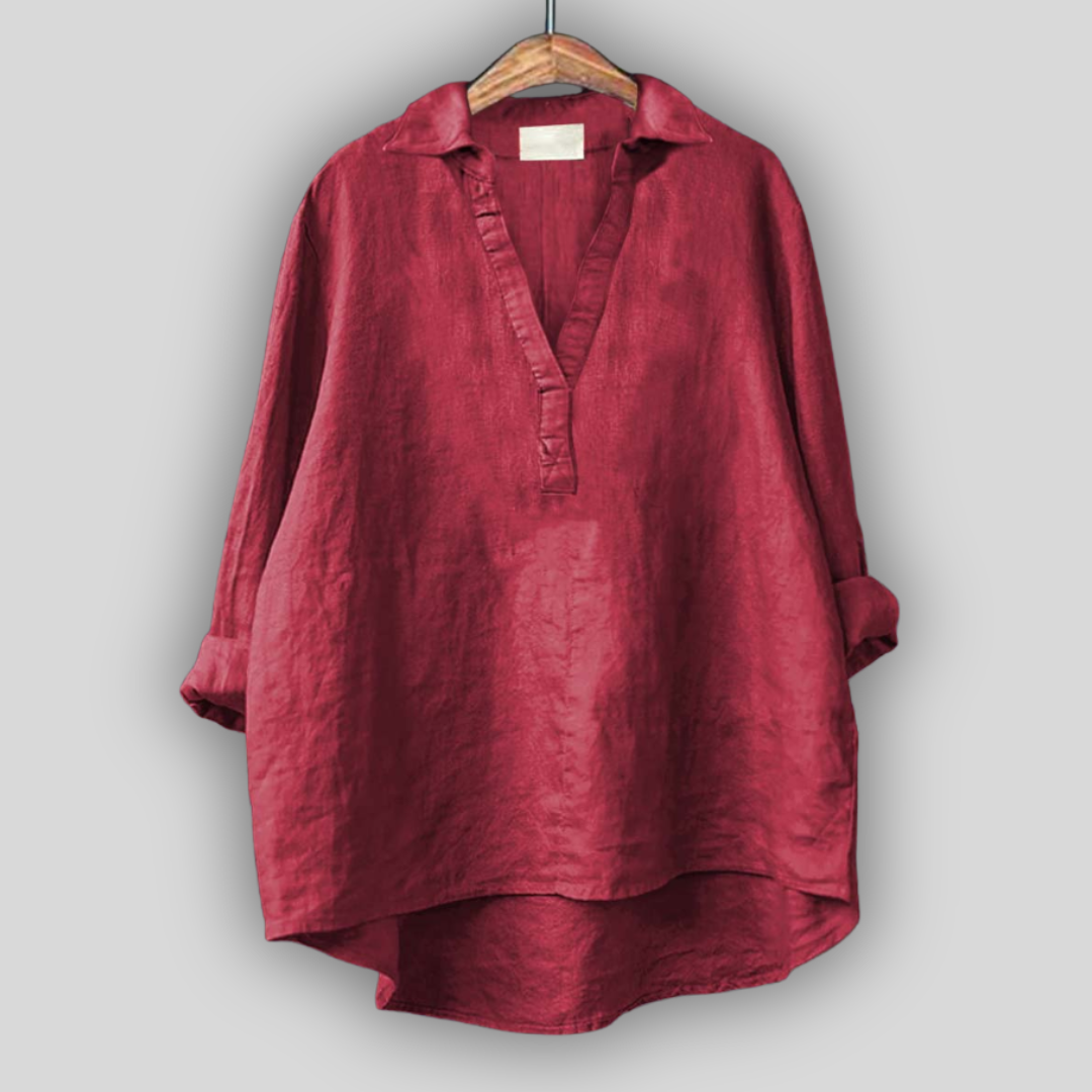 Blusa de lino blanca con cuello en V