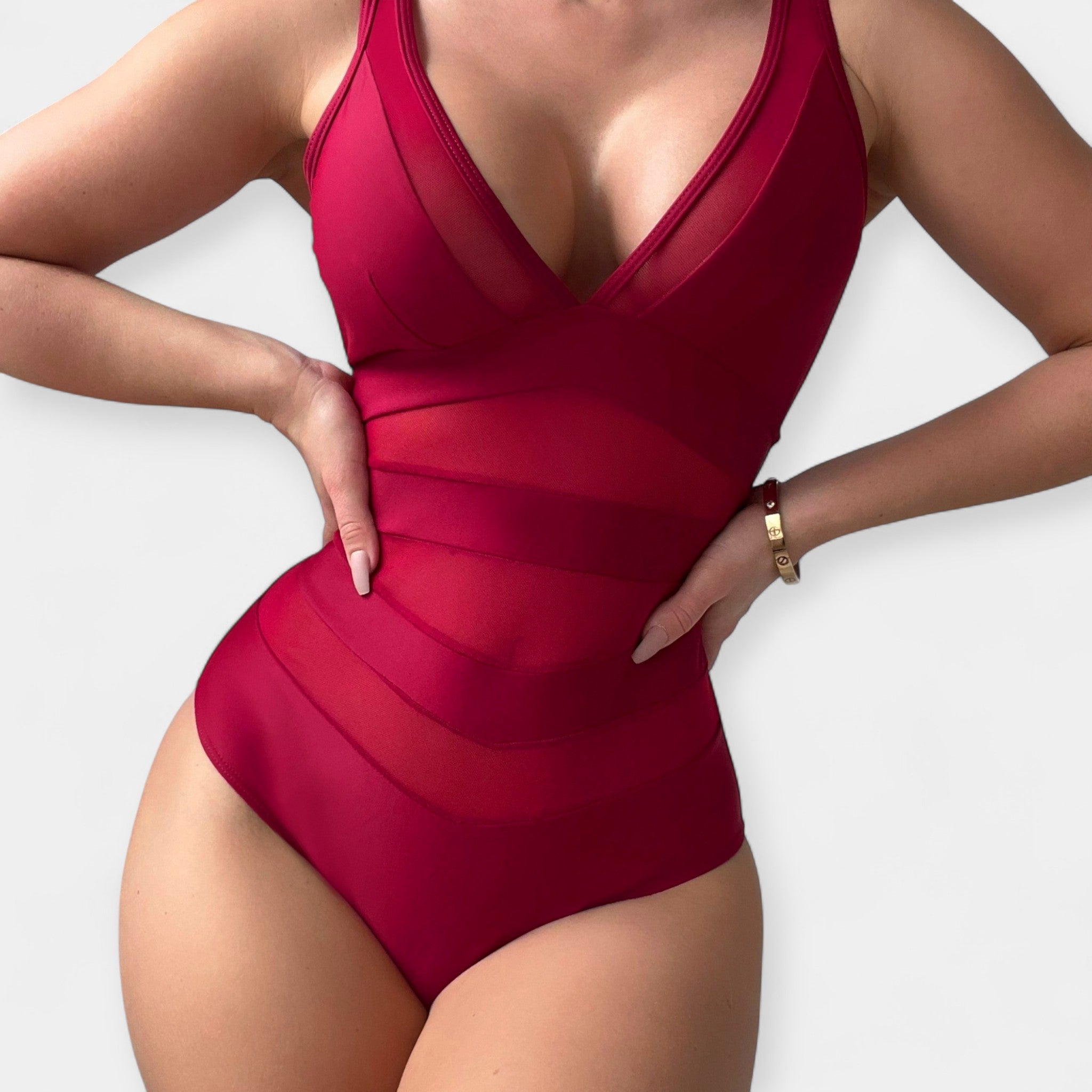 Bañador Entero con Detalles Transparentes