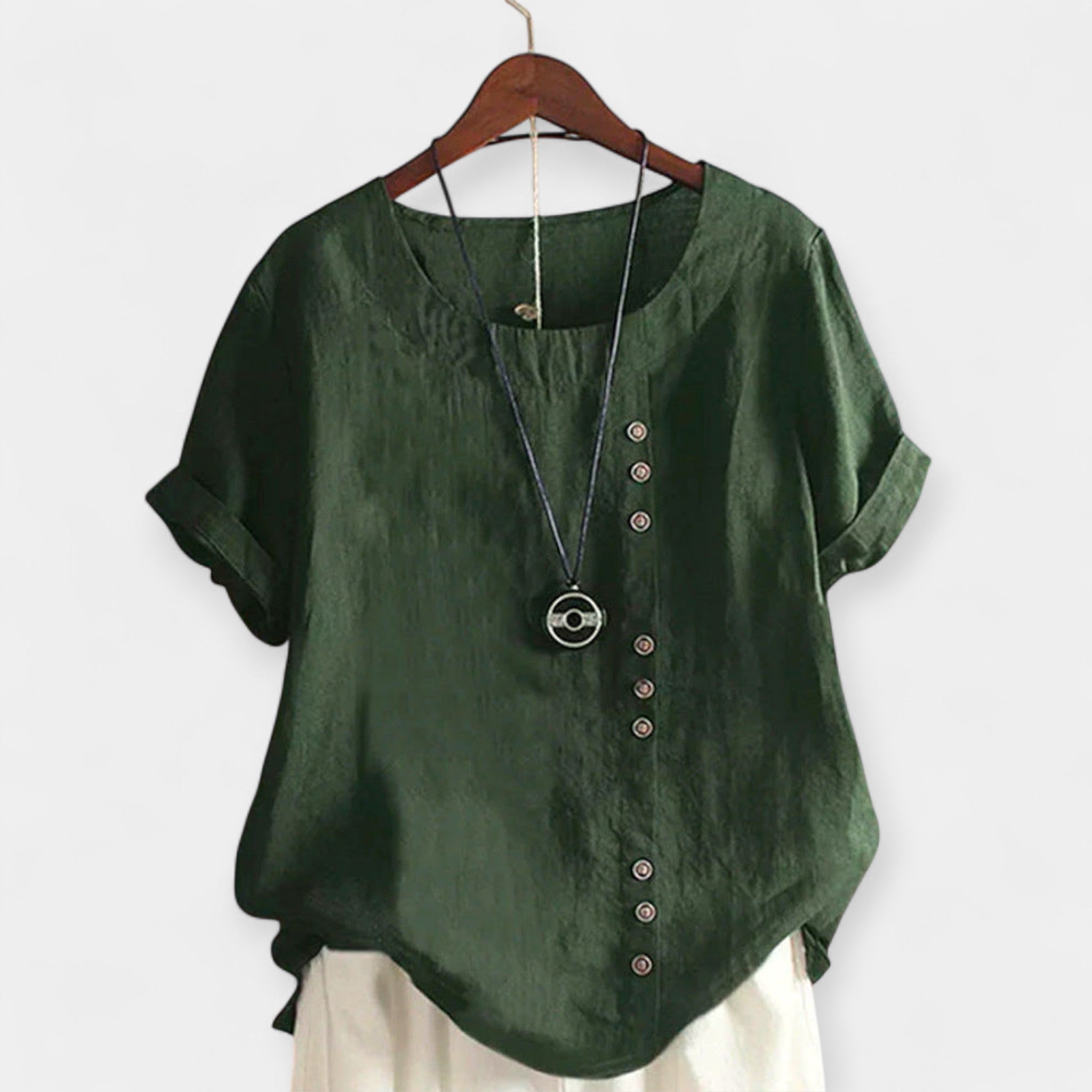 Blusa Monocromática con Cuello Redondo y Botones