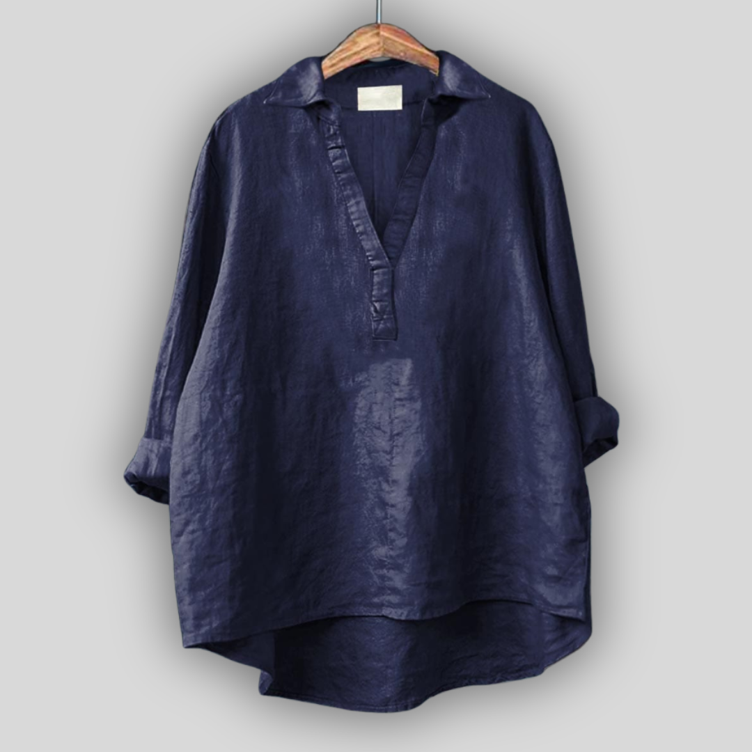 Blusa de lino blanca con cuello en V