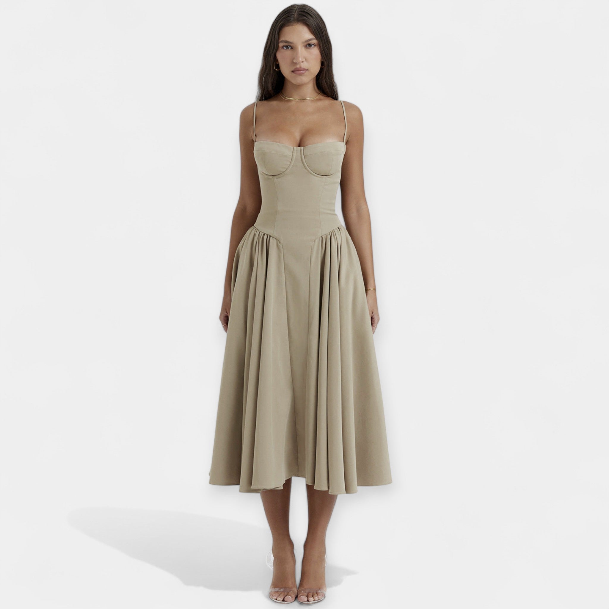 Vestido midi retro con tirantes