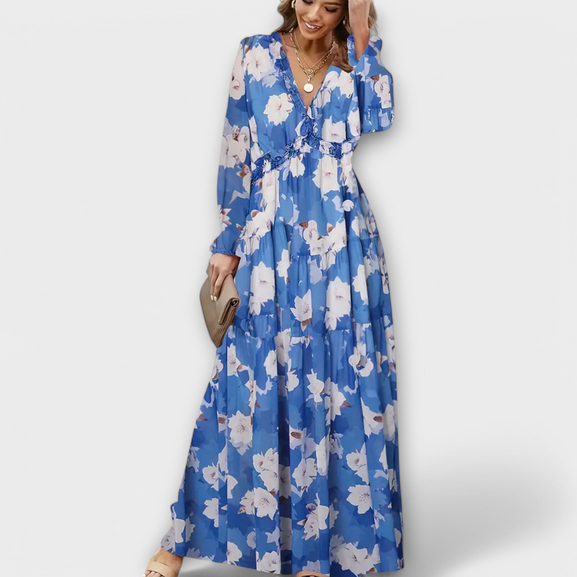 Vestido Plisado con Manga Larga