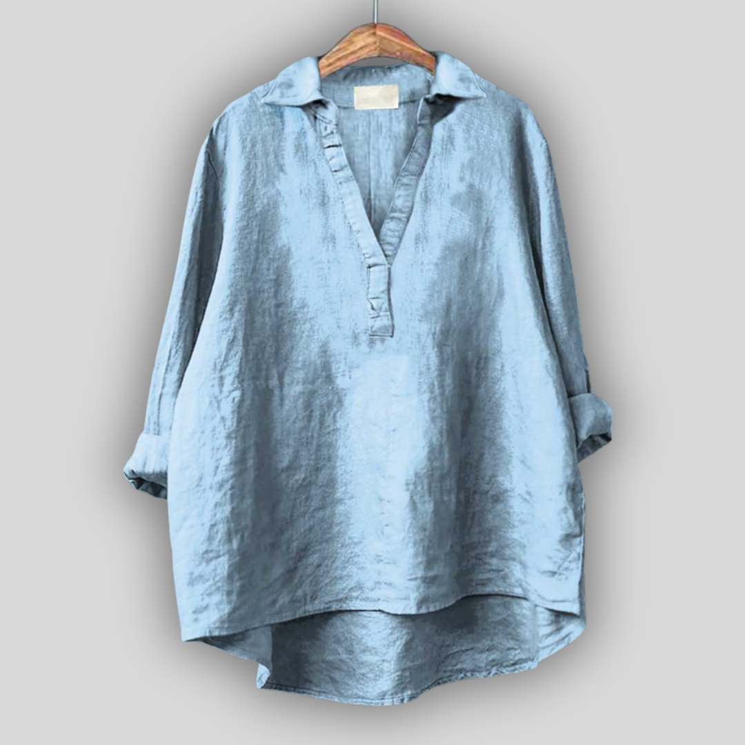 Blusa de lino blanca con cuello en V