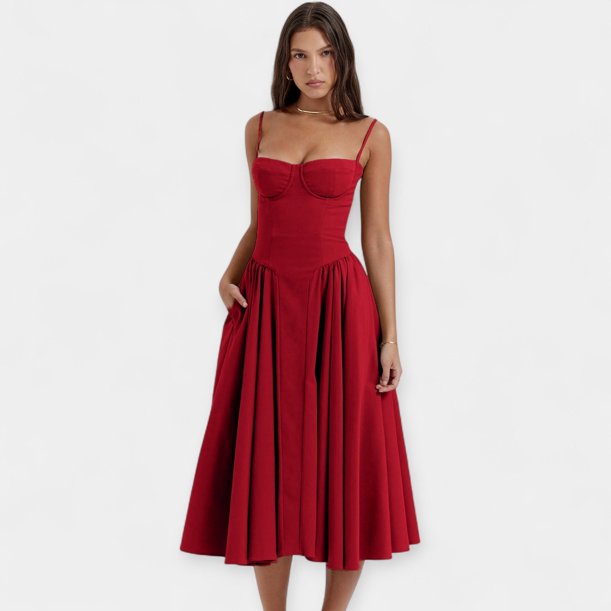 Vestido midi retro con tirantes