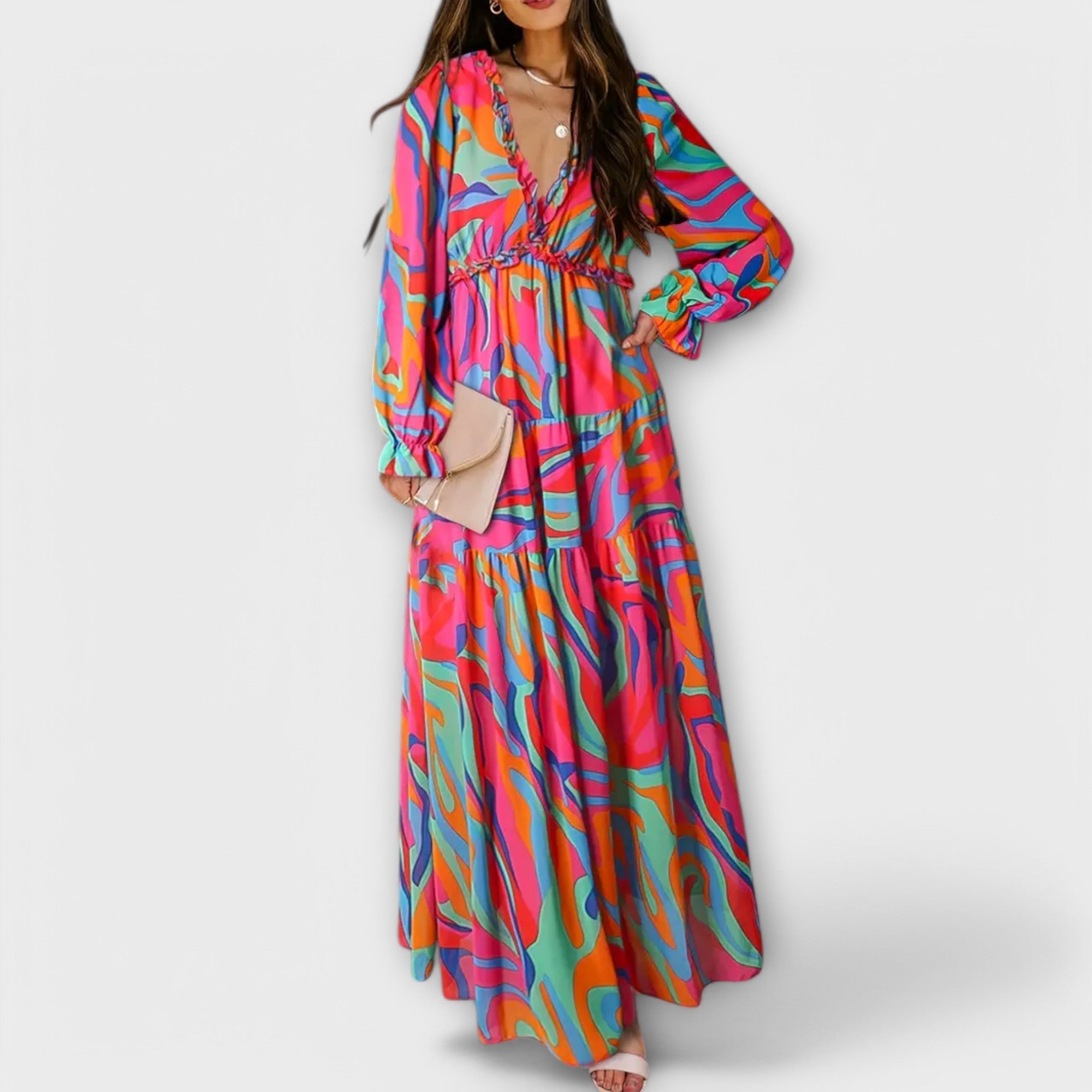 Vestido Plisado con Manga Larga