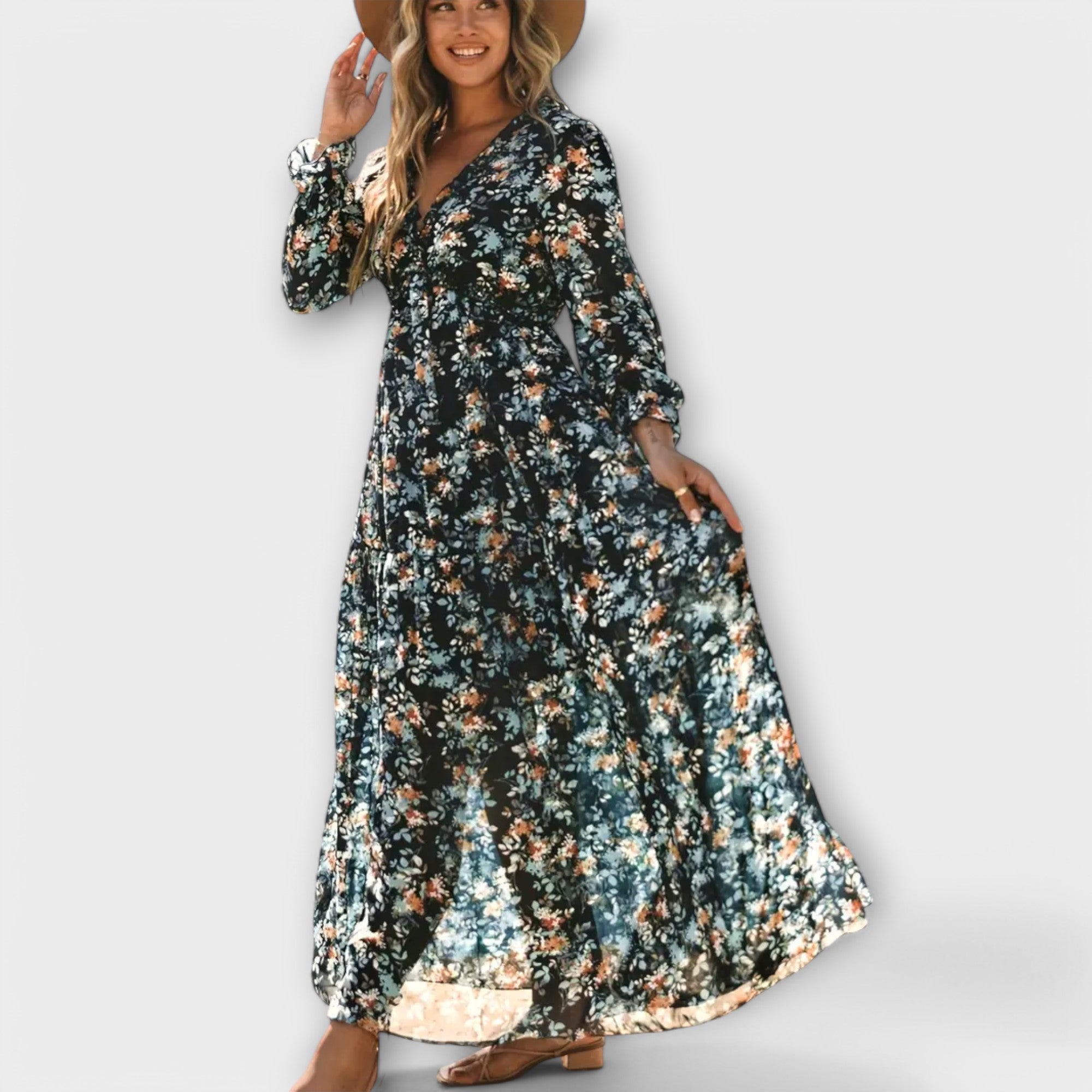Vestido Plisado con Manga Larga