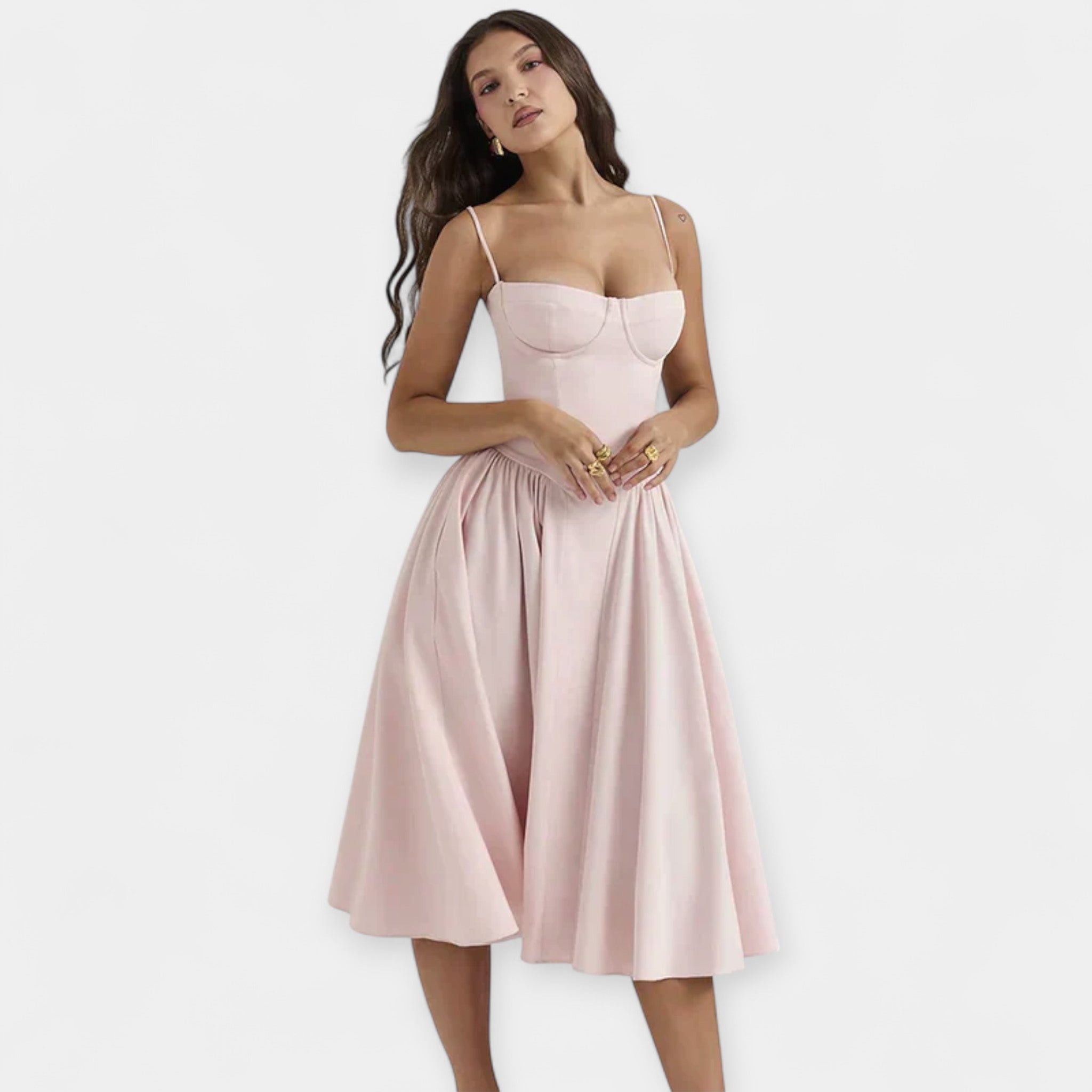 Vestido midi retro con tirantes