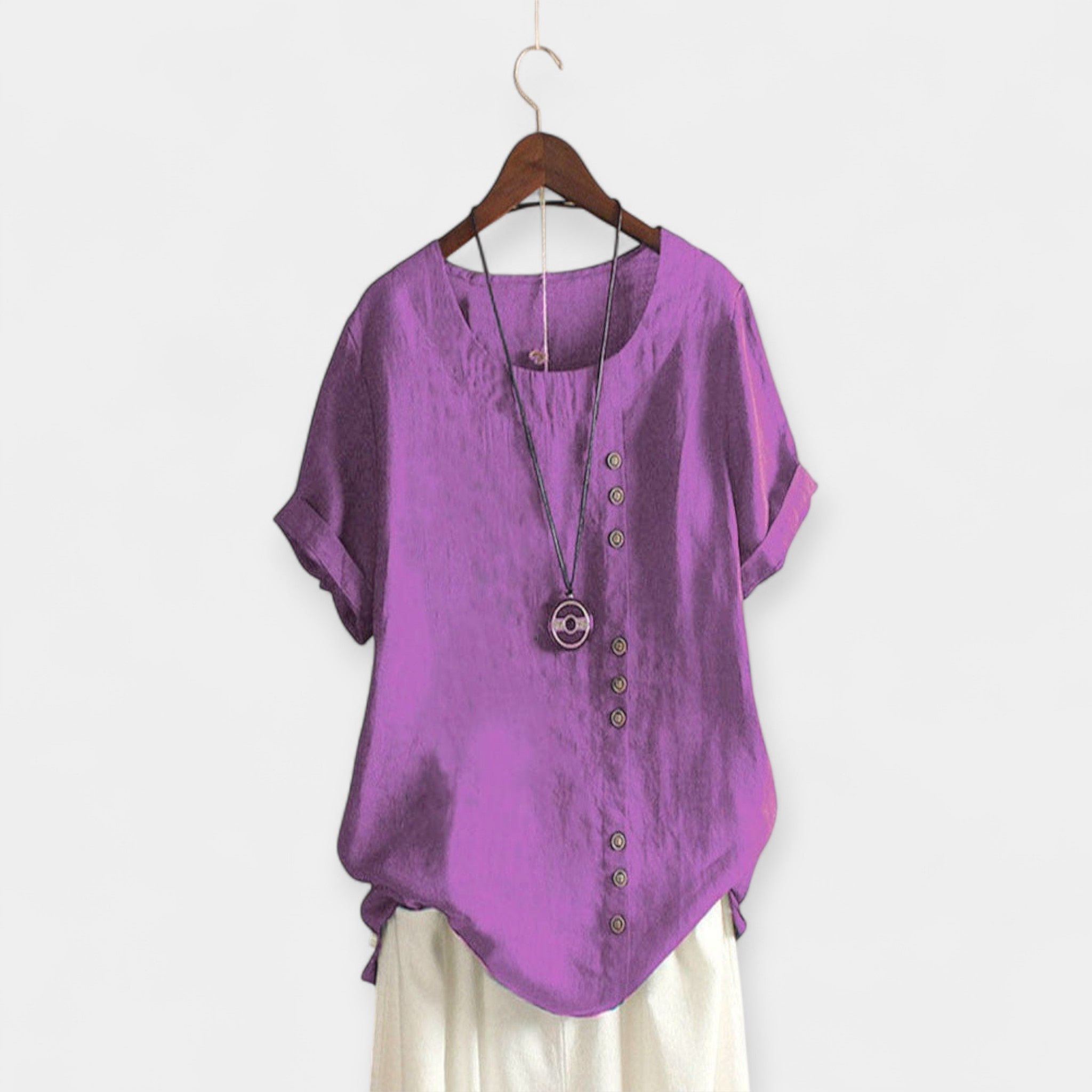 Blusa Monocromática con Cuello Redondo y Botones