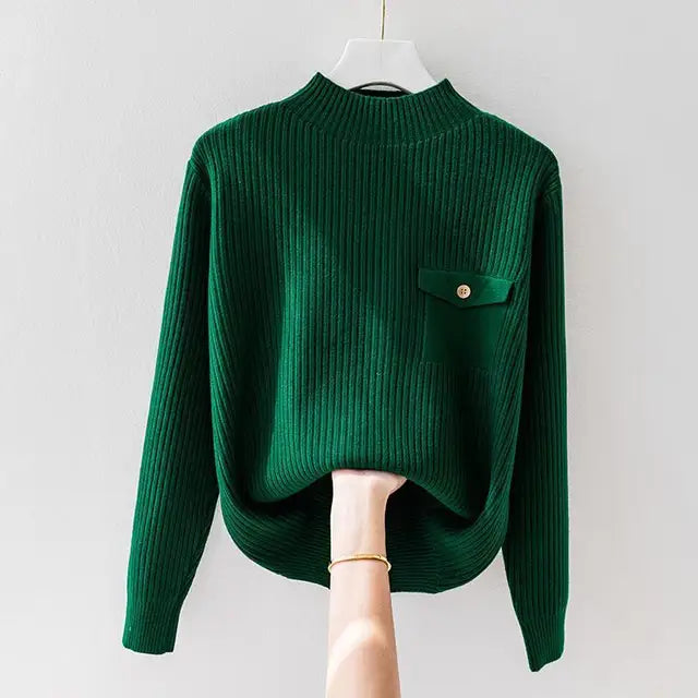 Elegante jersey de cuello alto de punto