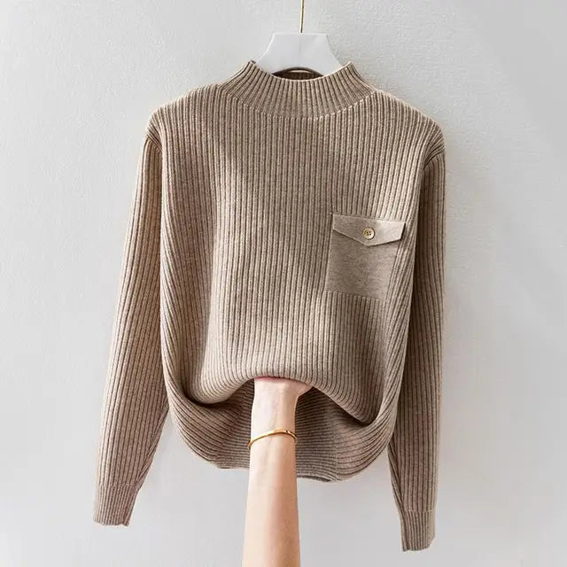 Elegante jersey de cuello alto de punto