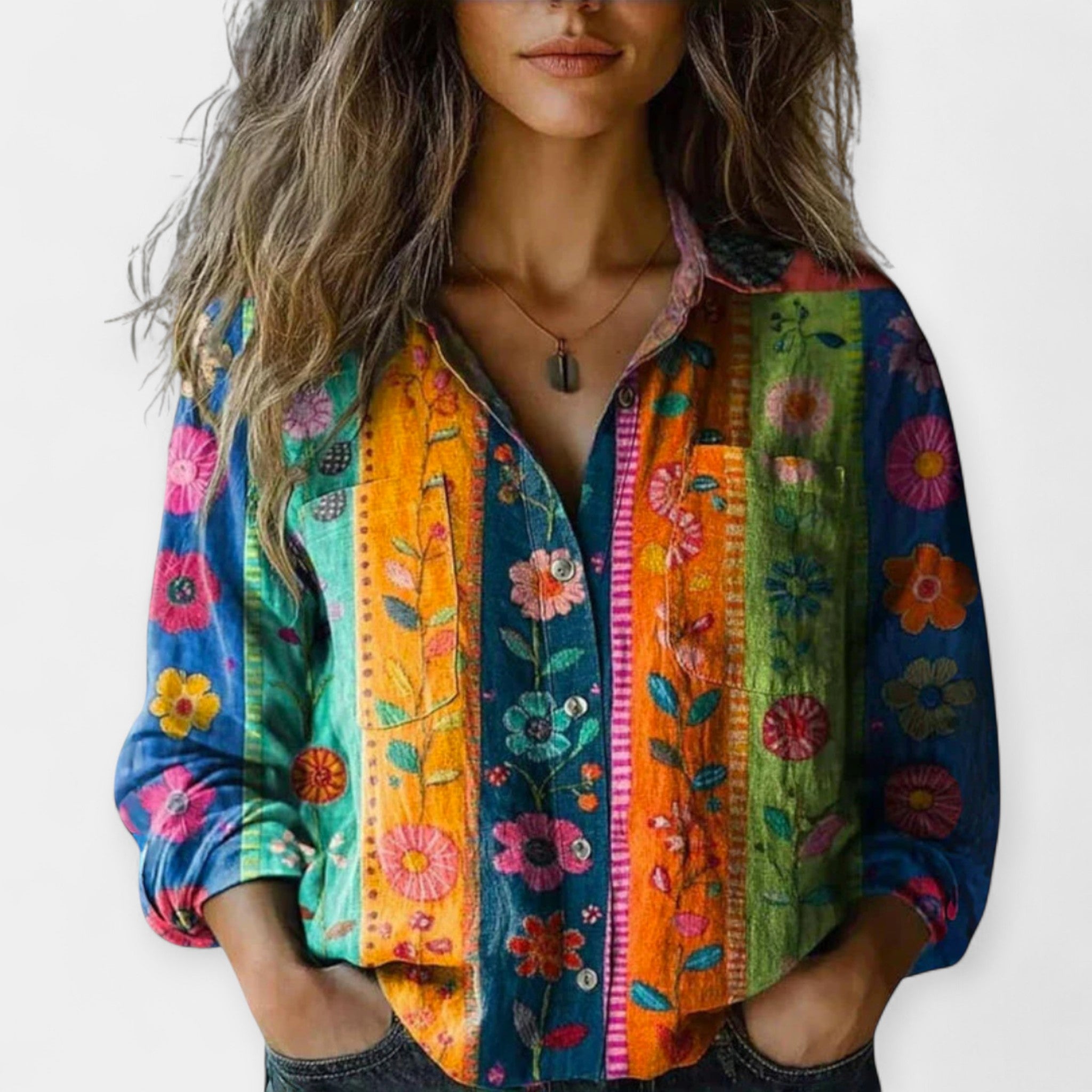 Blusa Étnica Vintage de Manga Larga