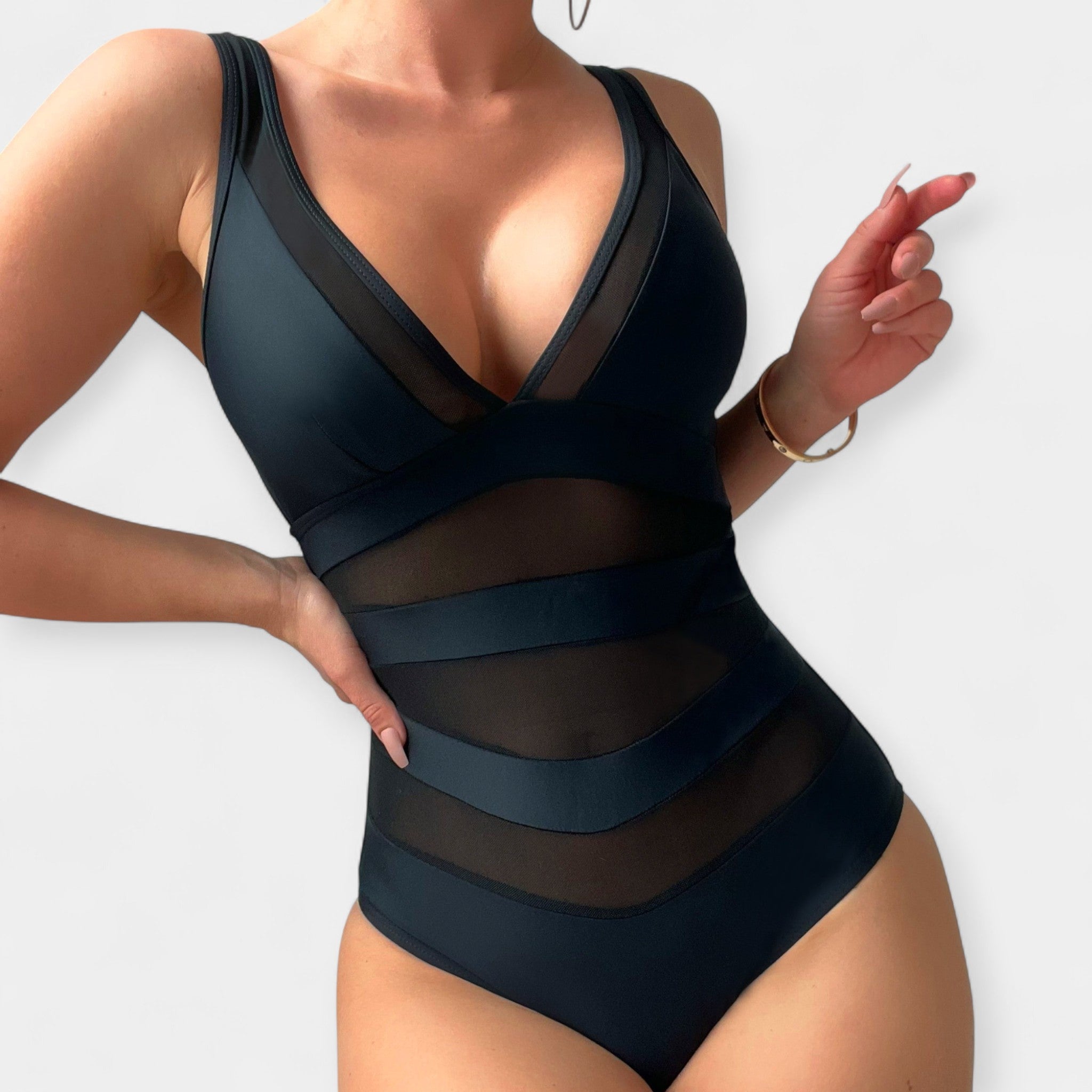 Bañador Entero con Detalles Transparentes