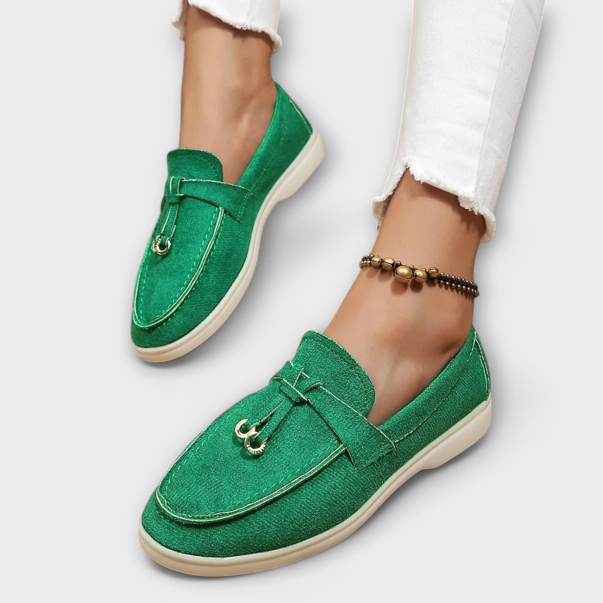Mocasines beige para mujer con encaje decorativo