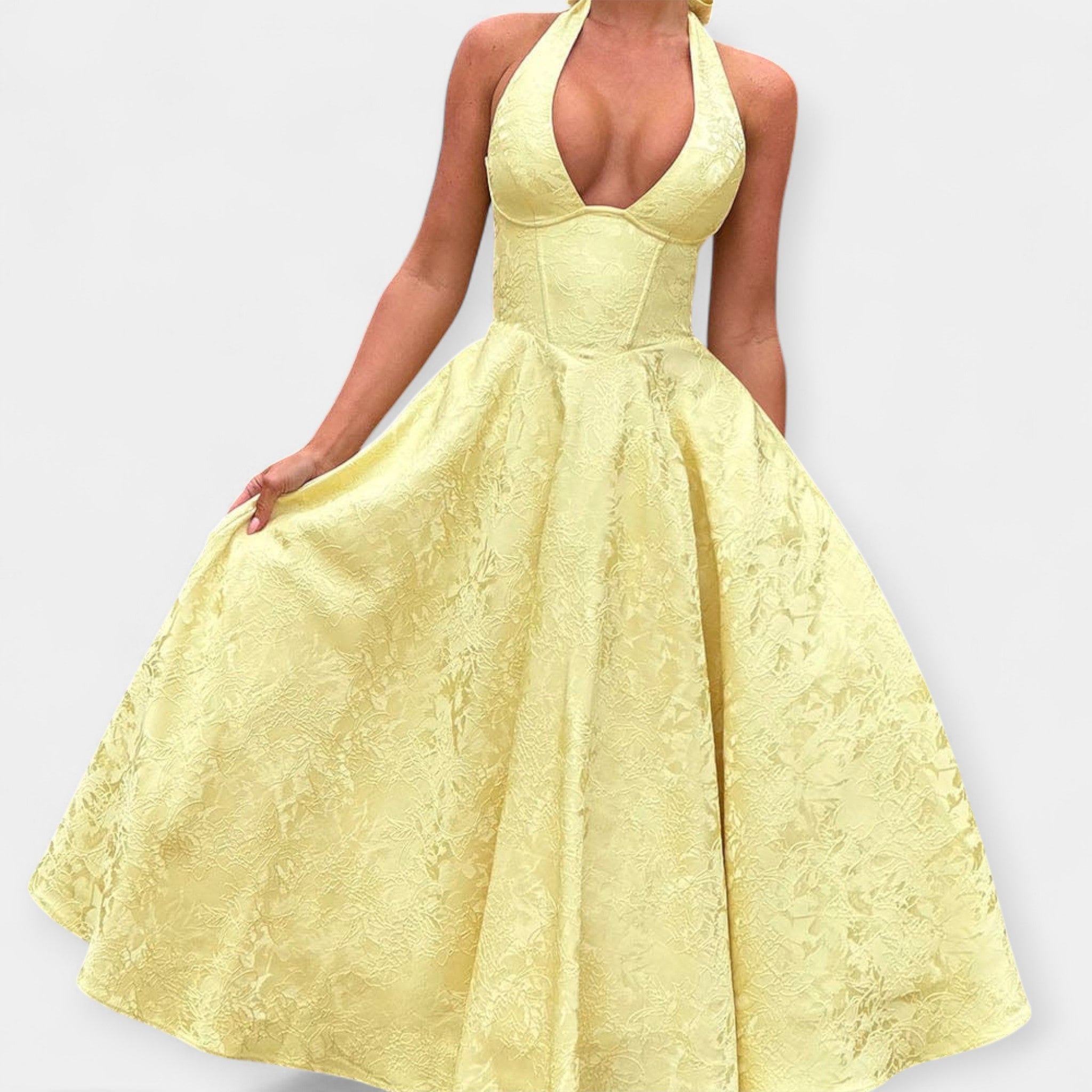 Vestido Midi con Espalda Abierta y Corsé