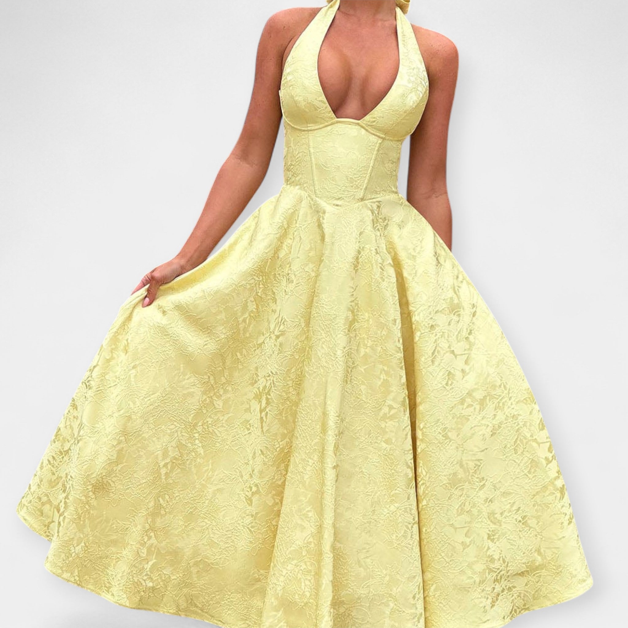 Vestido Midi con Espalda Abierta y Corsé