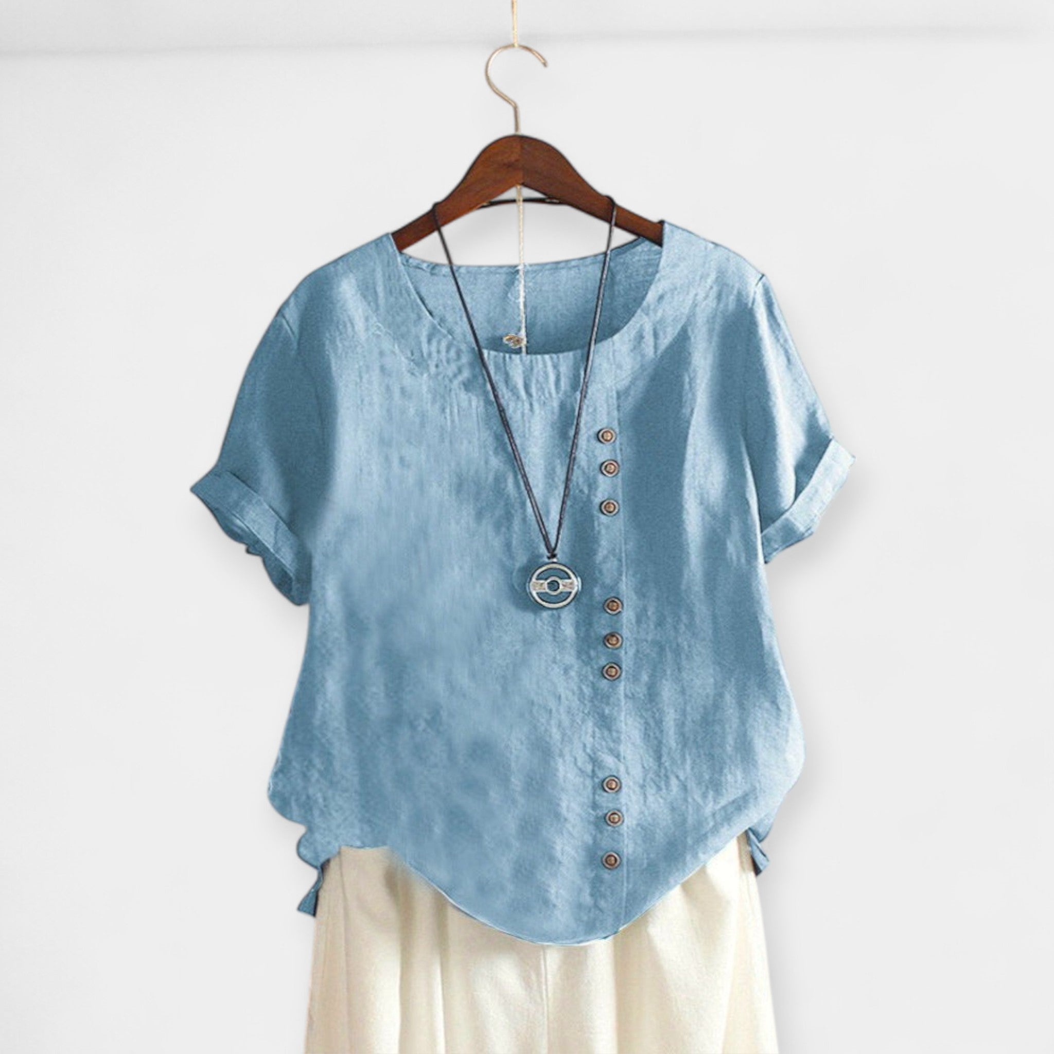 Blusa Monocromática con Cuello Redondo y Botones