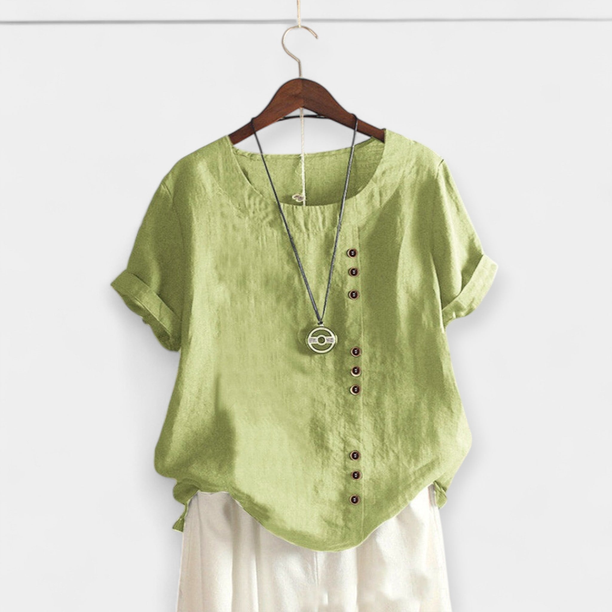 Blusa Monocromática con Cuello Redondo y Botones