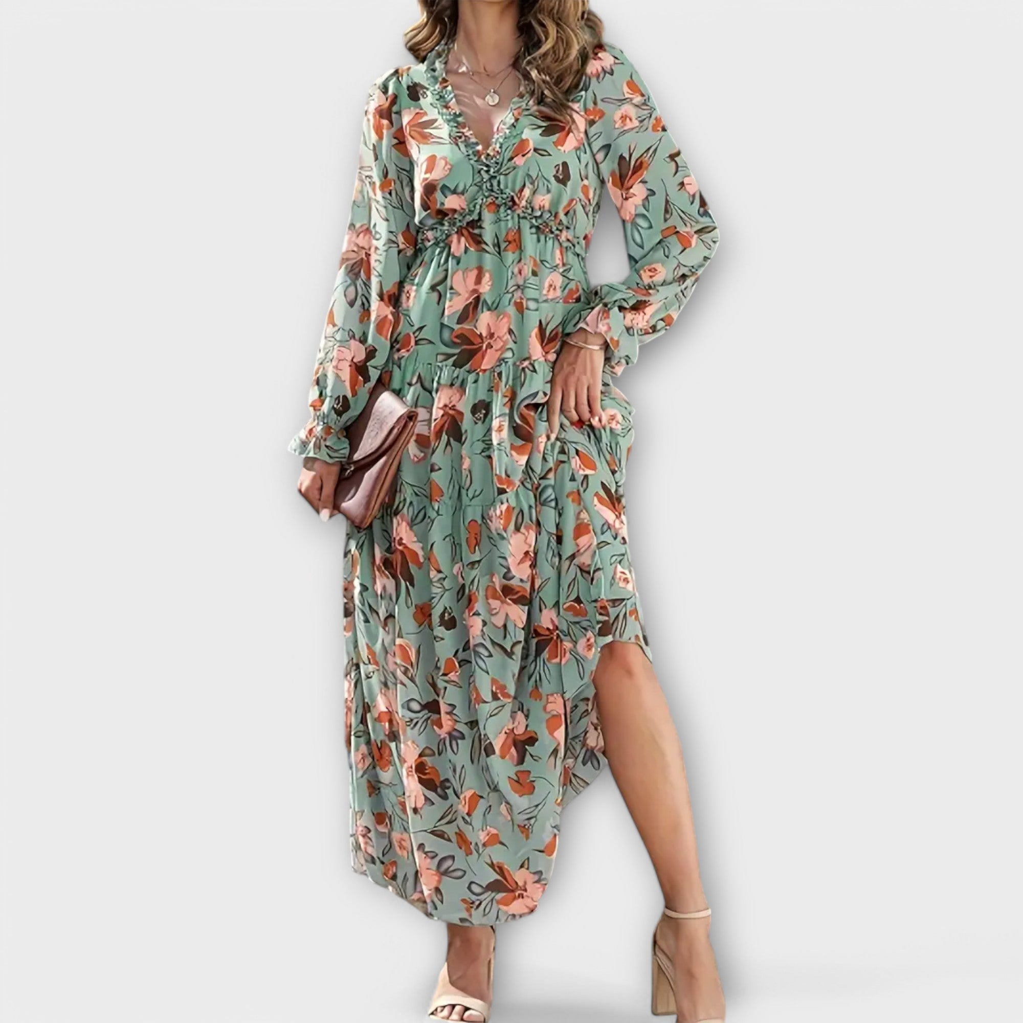 Vestido Plisado con Manga Larga
