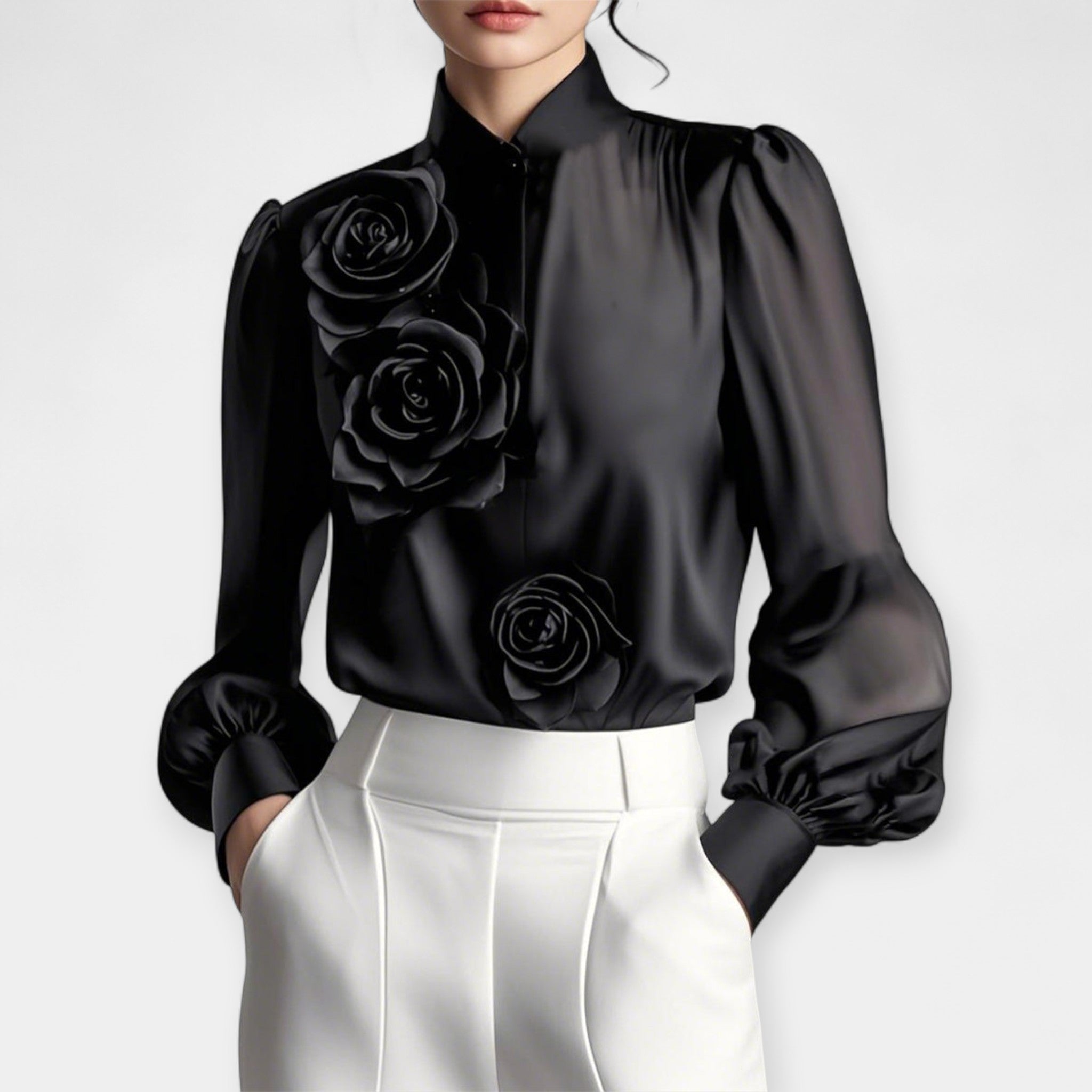 Blusa Blanca con Rosas 3D