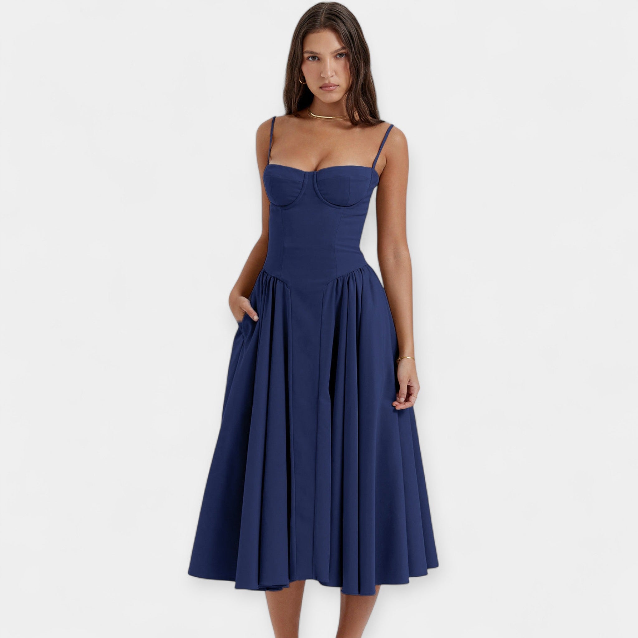 Vestido midi retro con tirantes