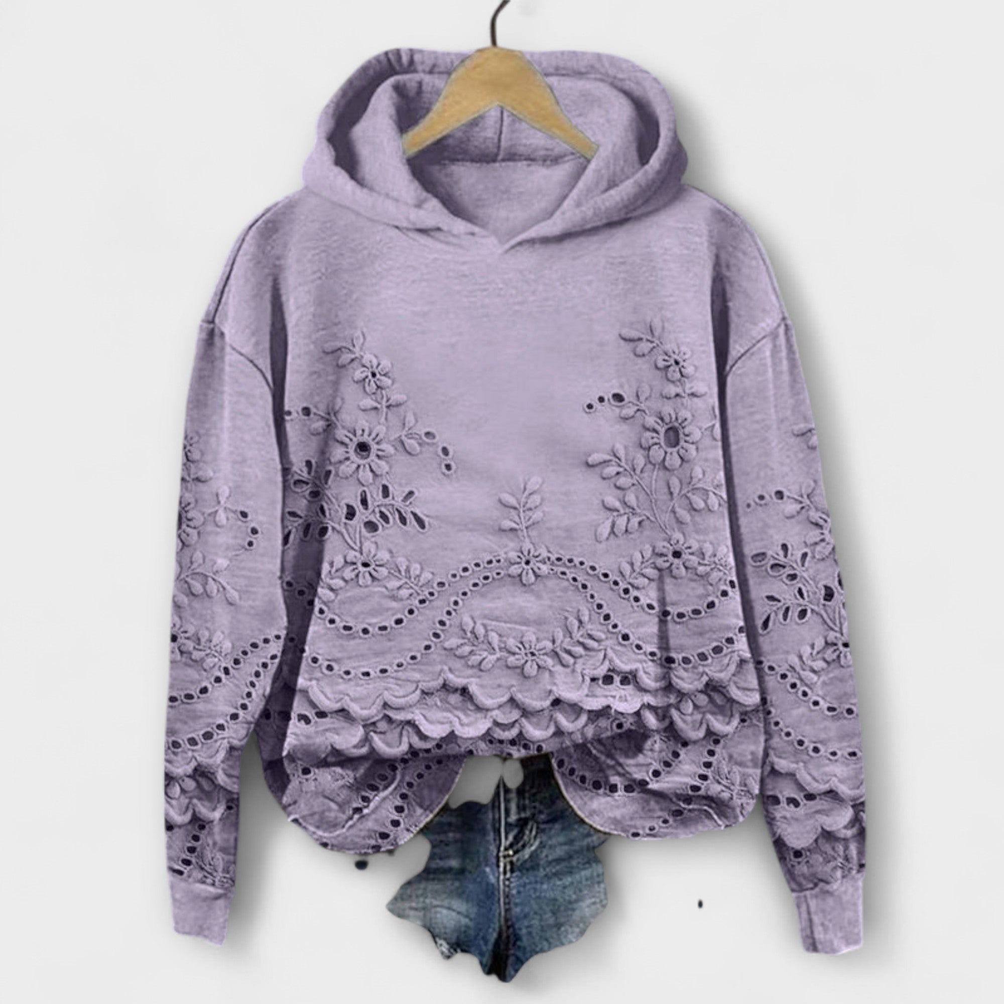 Sudadera con capucha elegante con detalles de encaje
