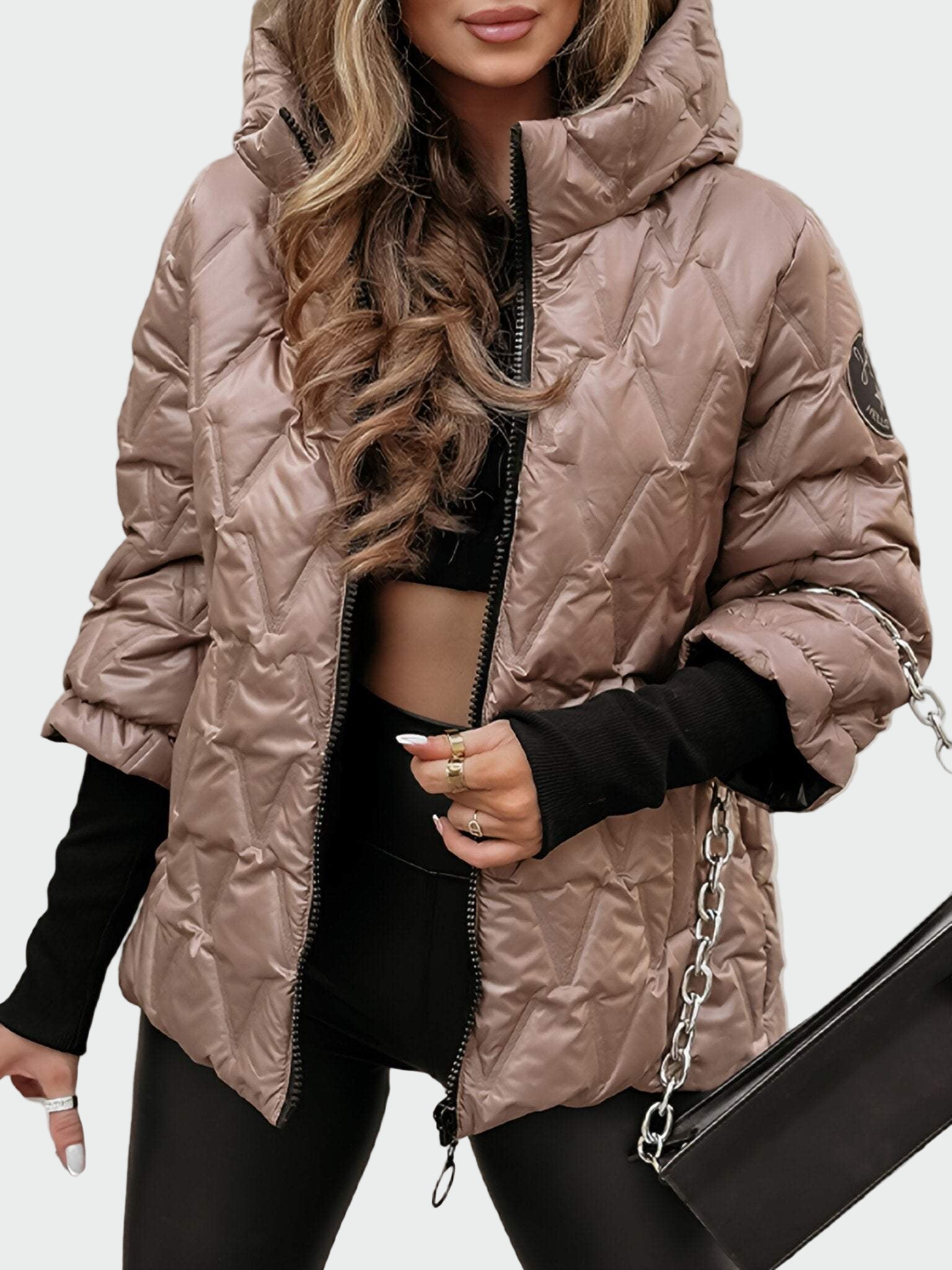 Chaqueta de algodón de manga larga con capucha y estampado acolchado