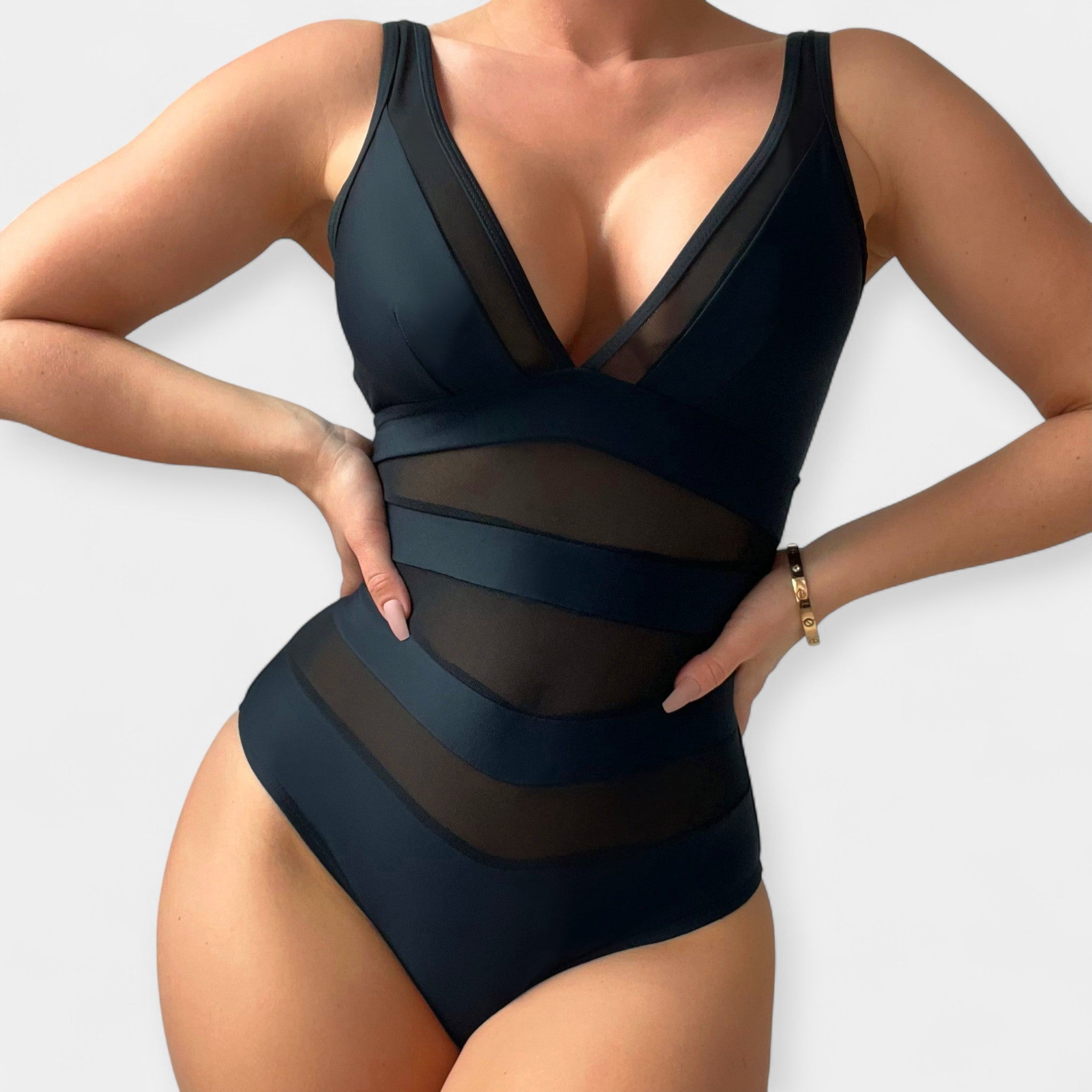 Bañador Entero con Detalles Transparentes