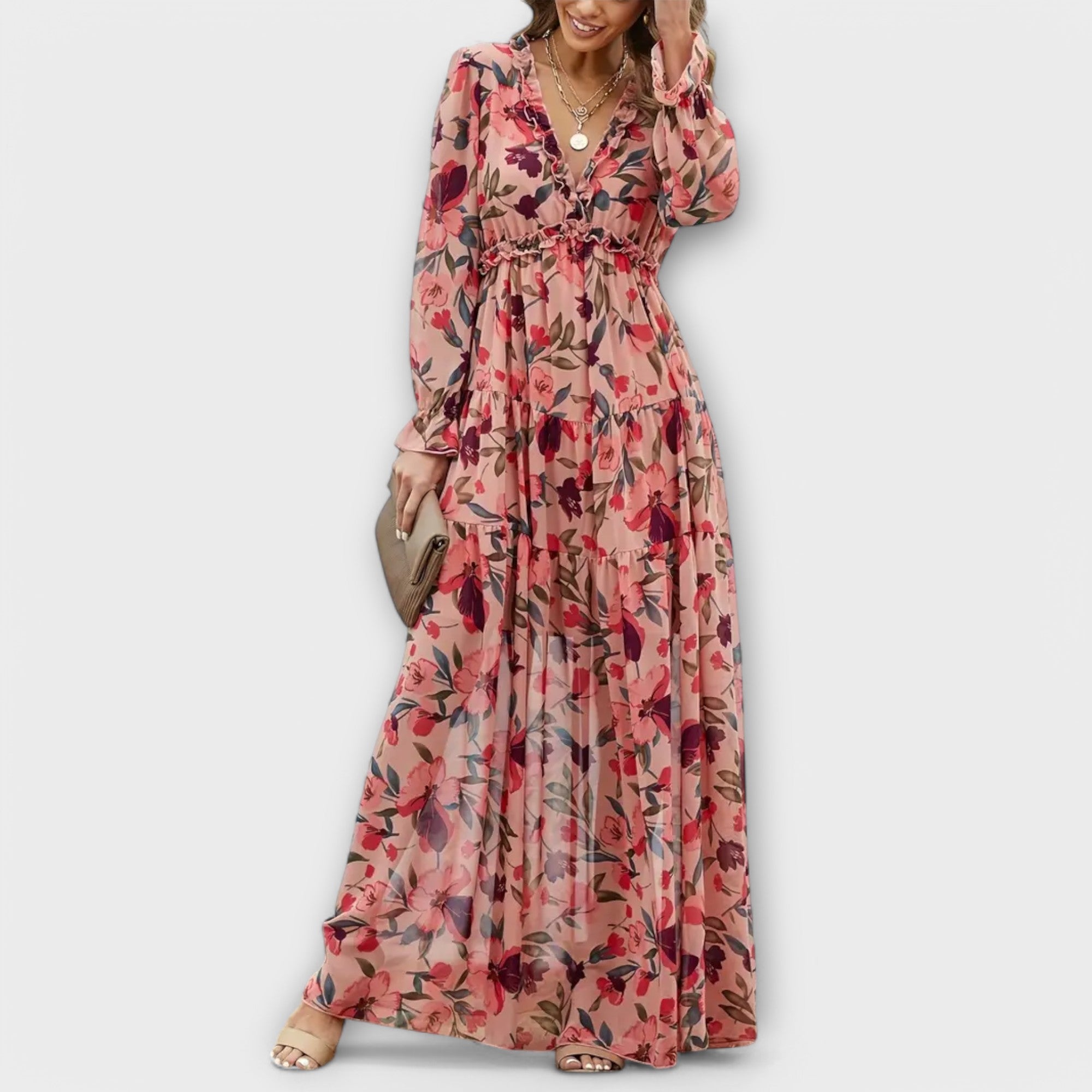 Vestido Plisado con Manga Larga