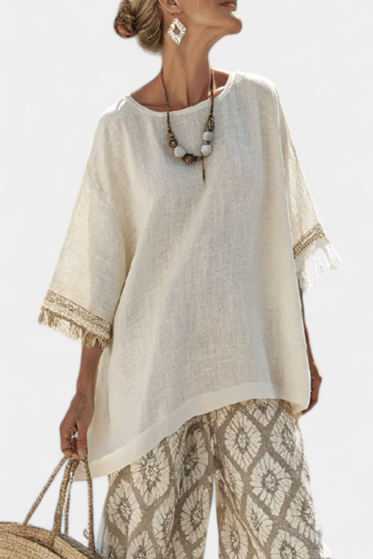 Conjunto Boho Chic Daisy: blusa larga y pantalón estampado para un estilo único