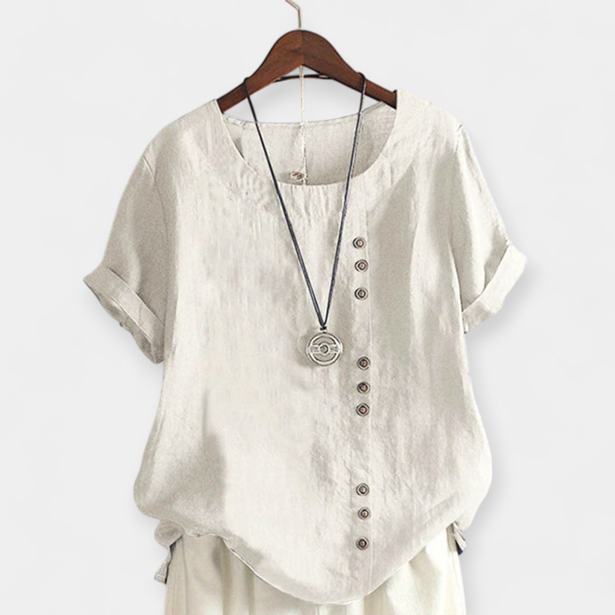 Blusa Monocromática con Cuello Redondo y Botones