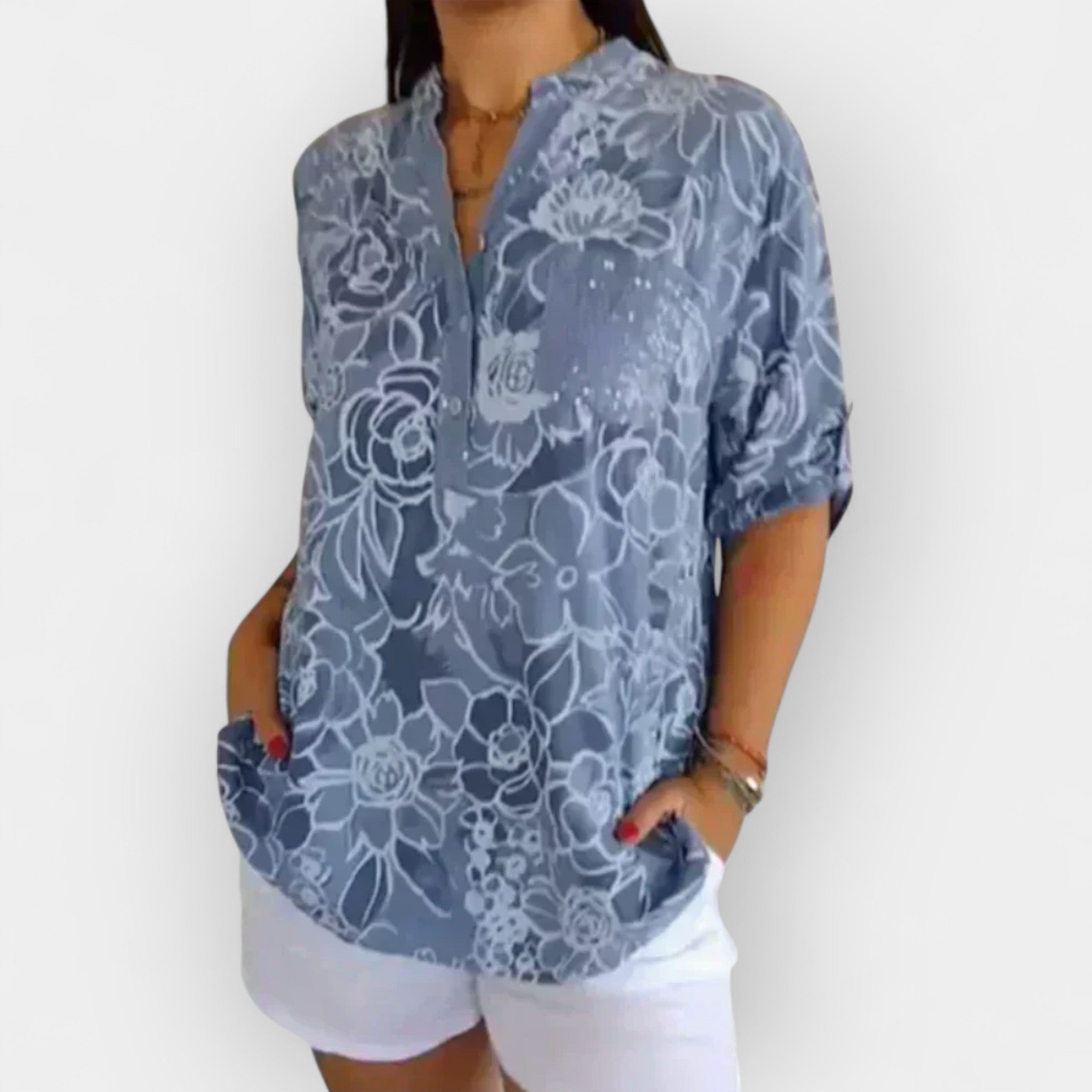 Blusa Floral con Detalle Brillante