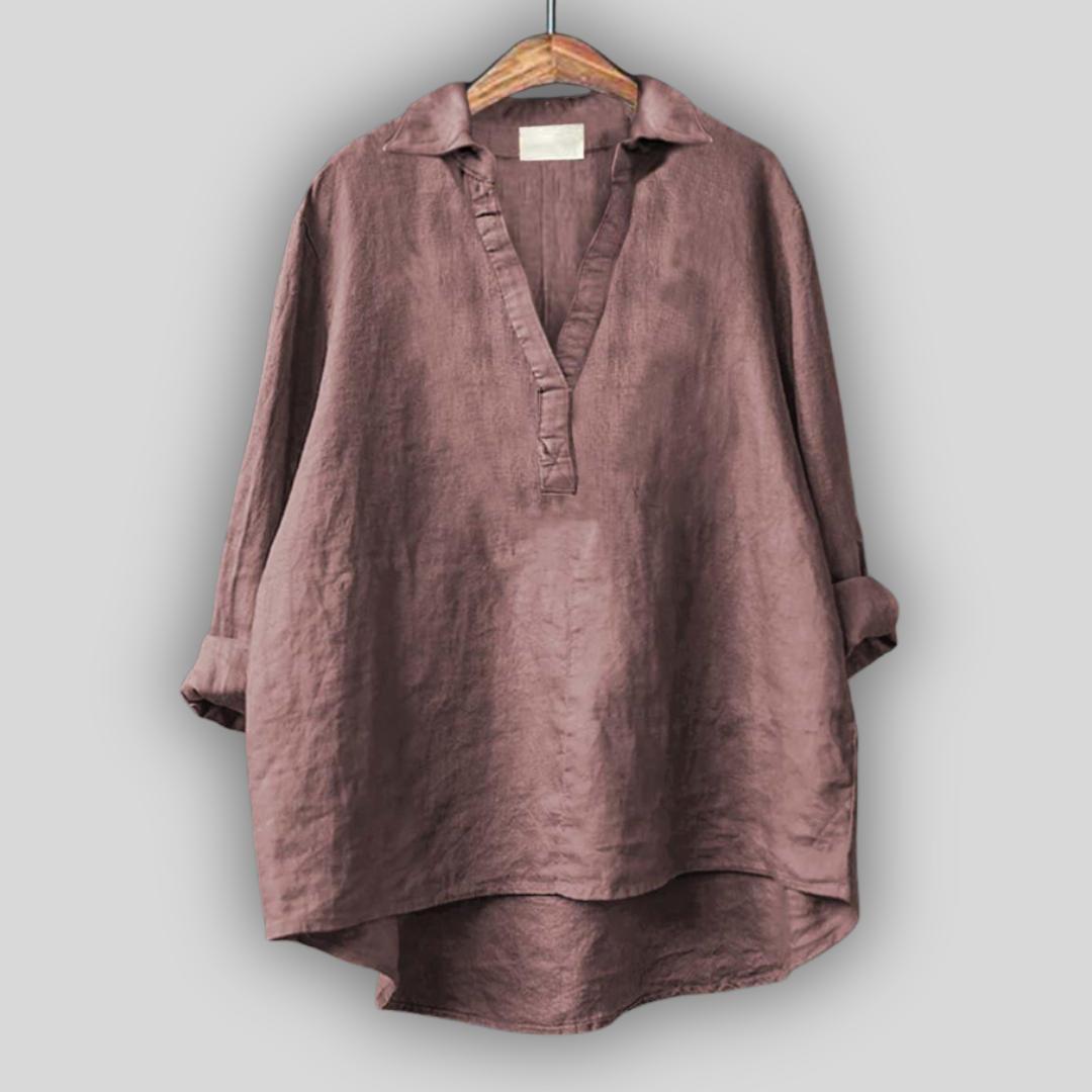 Blusa de lino blanca con cuello en V