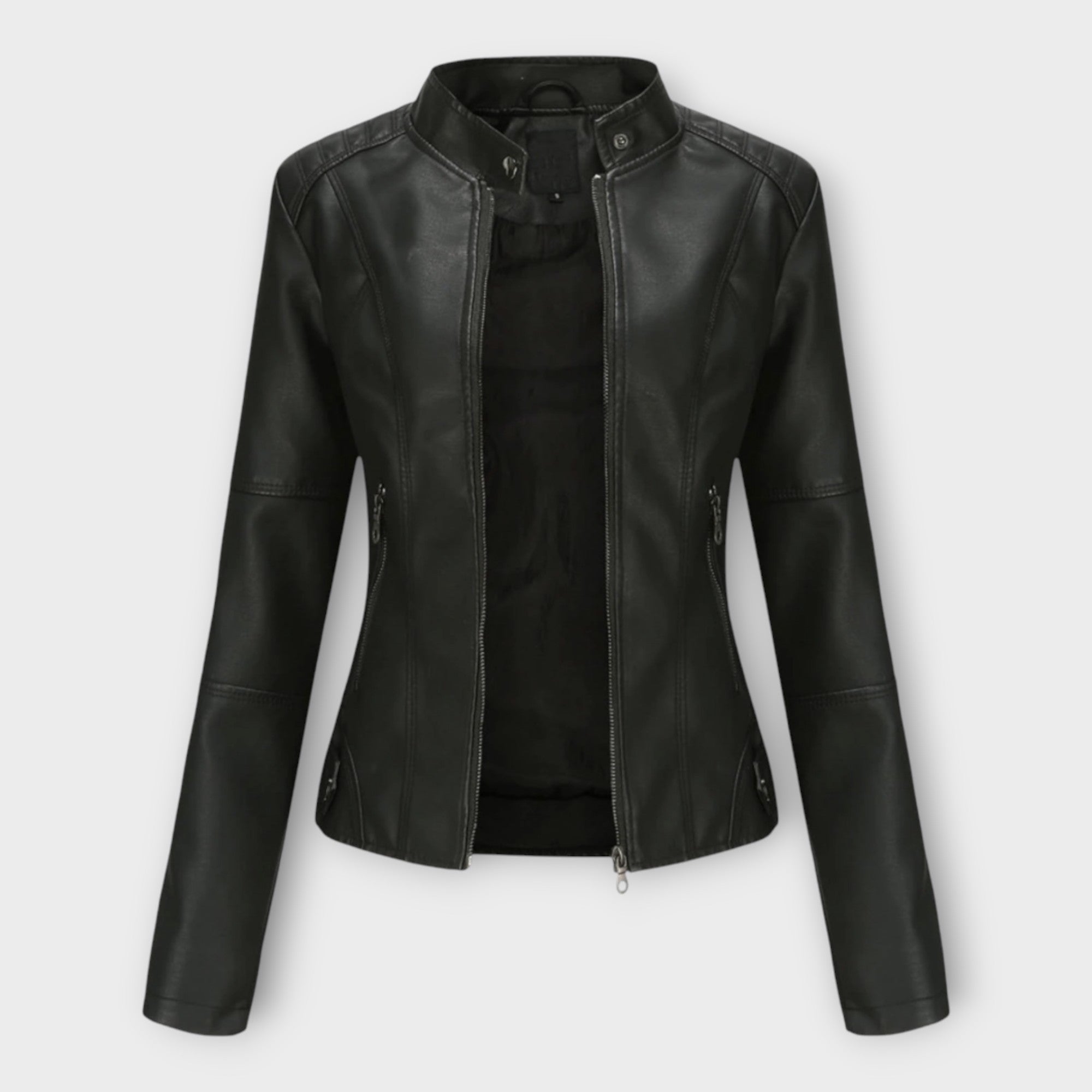 Elegante chaqueta de cuero de línea moderna y estética atemporal