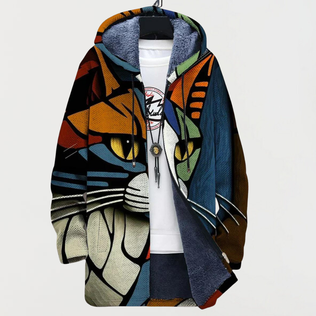 Cárdigan con estampado abstracto y cara de gato