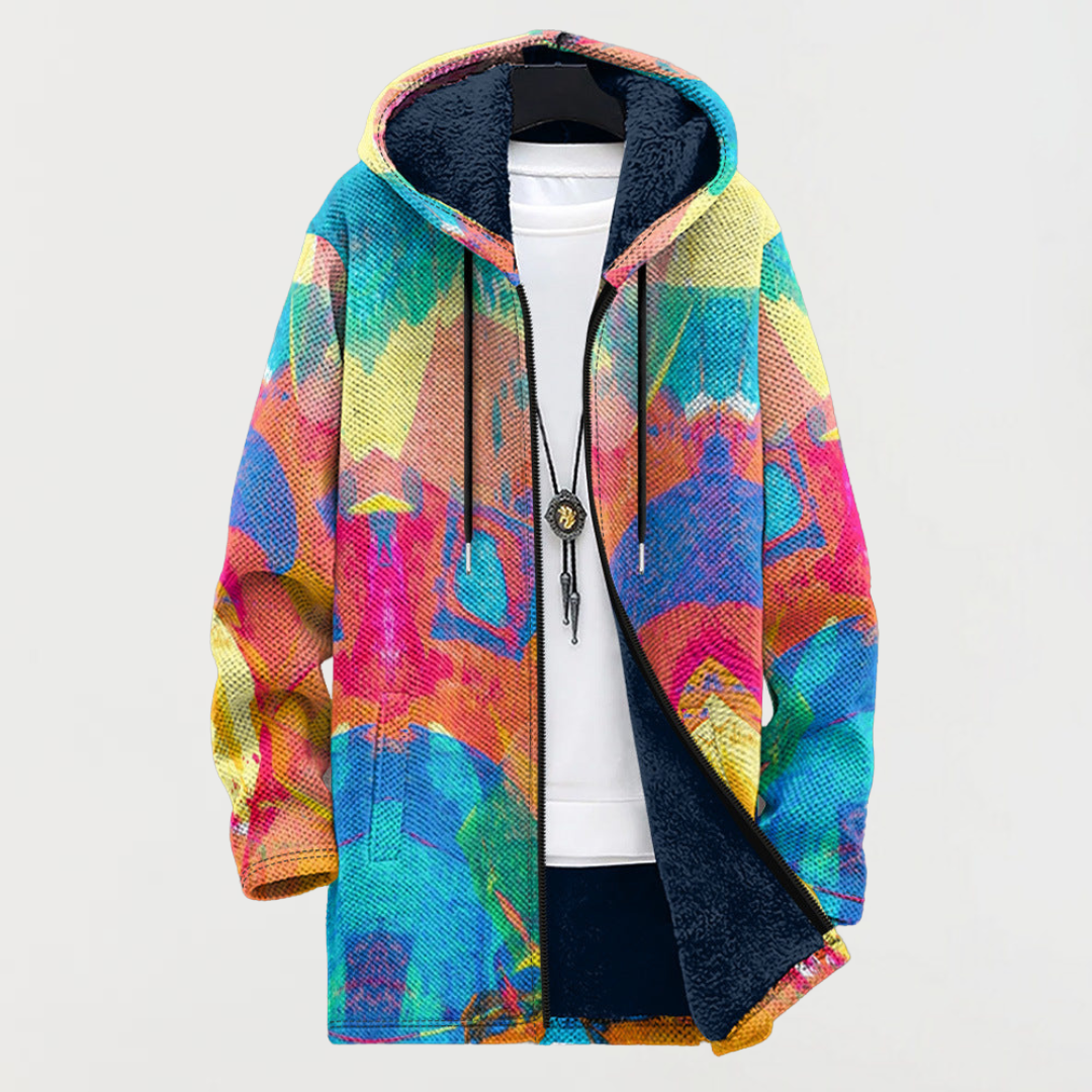 Cárdigan con estampado artístico de colores