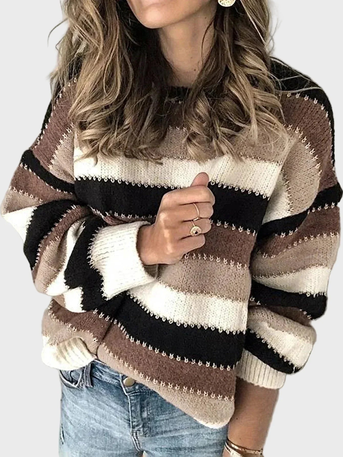 Jersey de cuello alto de punto con patrón de rayas