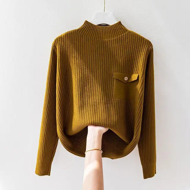 Elegante jersey de cuello alto de punto