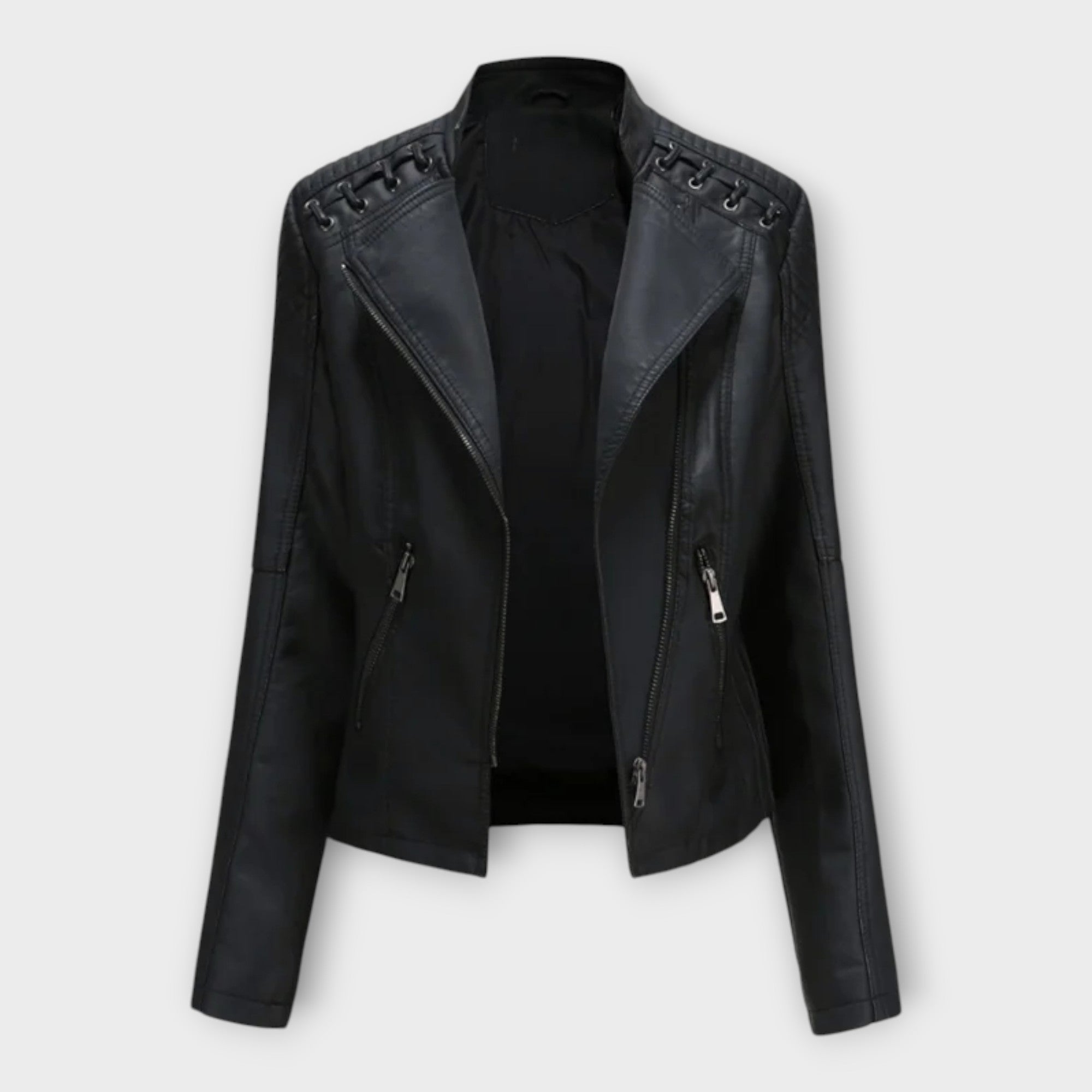 Chaqueta de cuero moderna con una línea elegante y un refinamiento atemporal