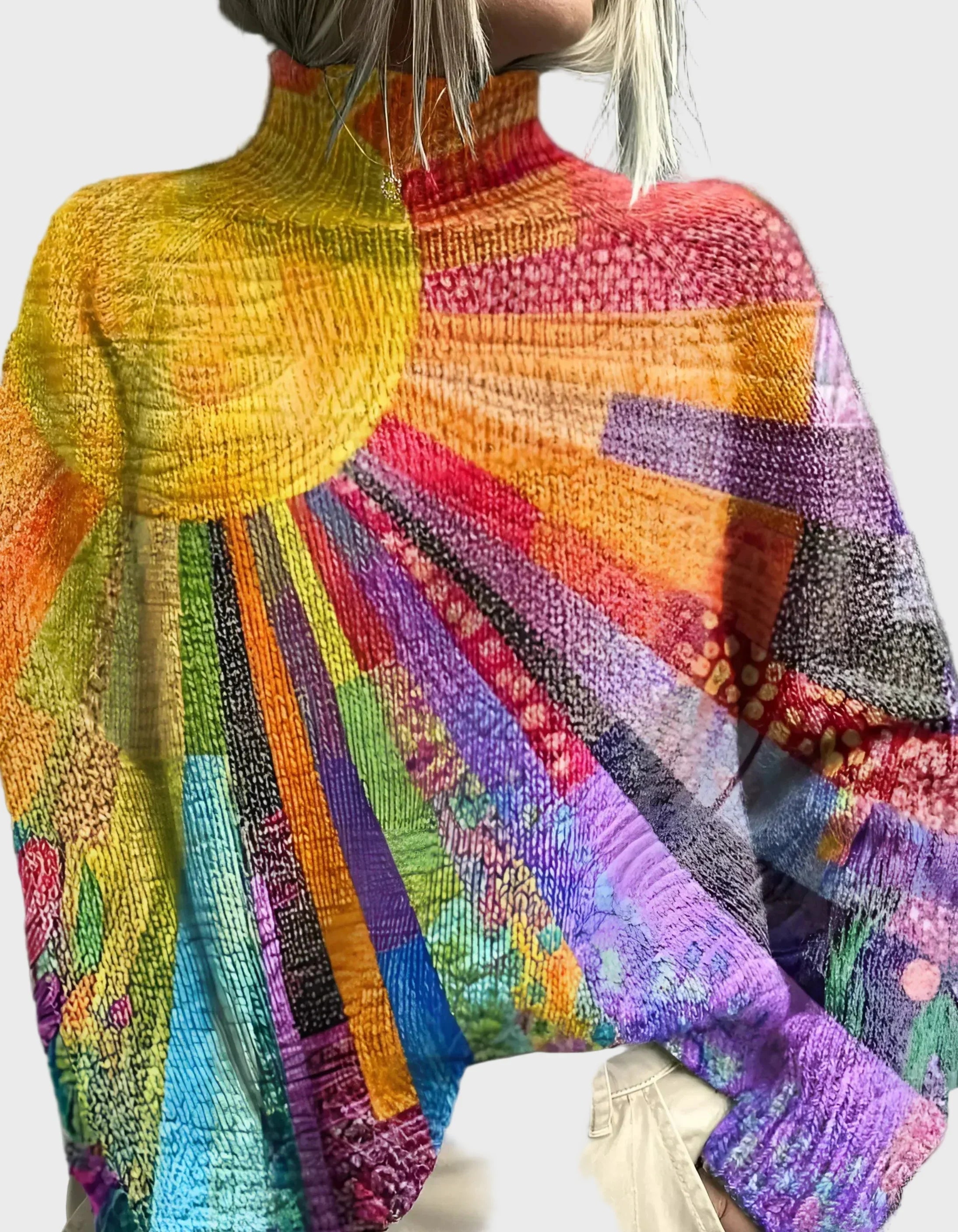 Cuello alto de punto con patrón vibrante