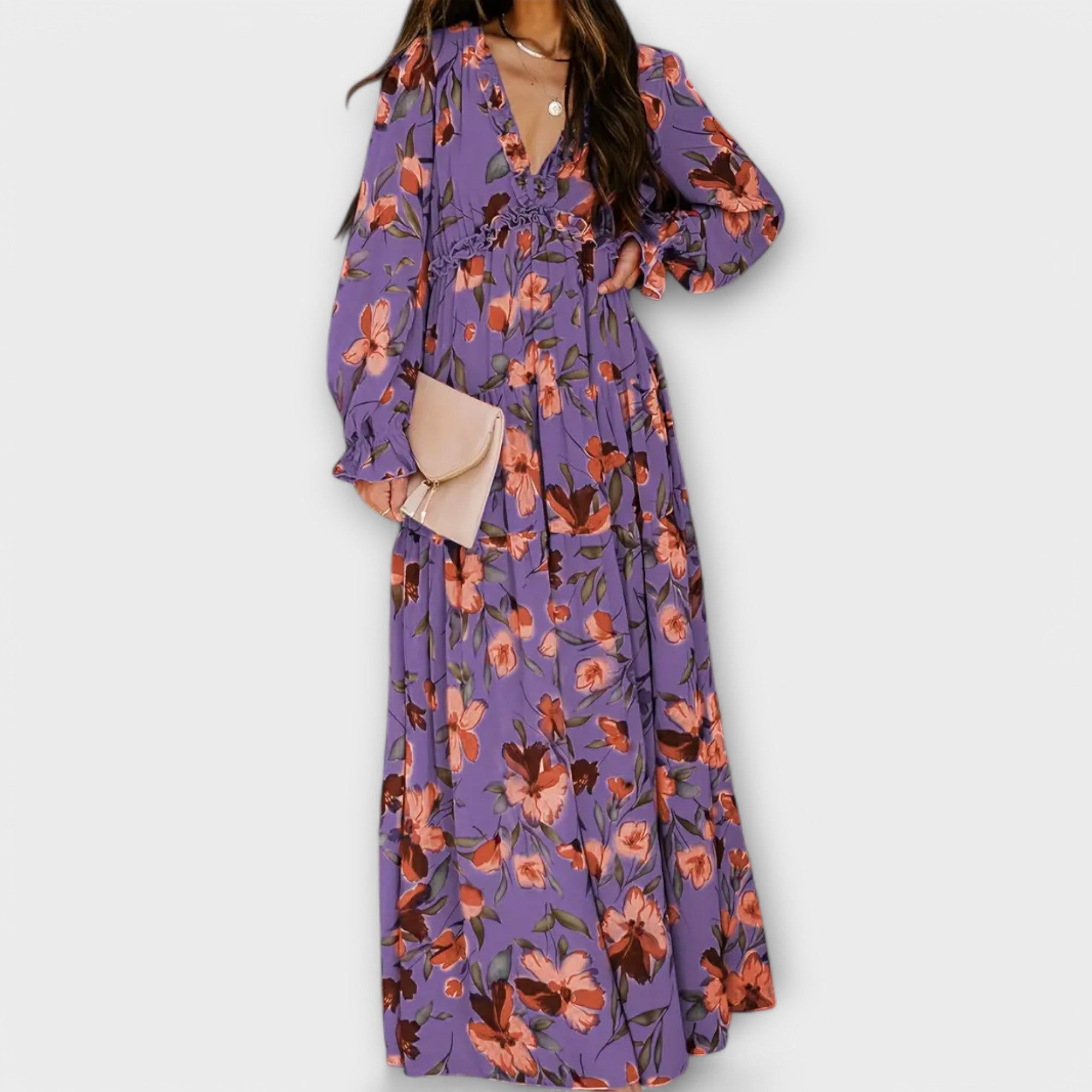 Vestido Plisado con Manga Larga