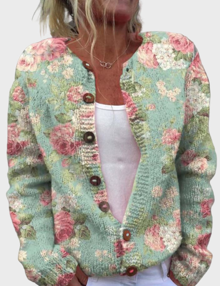Elegante chaleco de punto con estampado floral