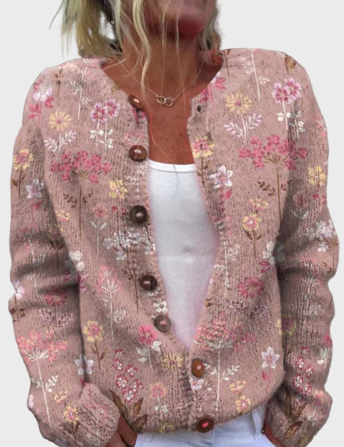 Elegante chaleco de punto con estampado floral
