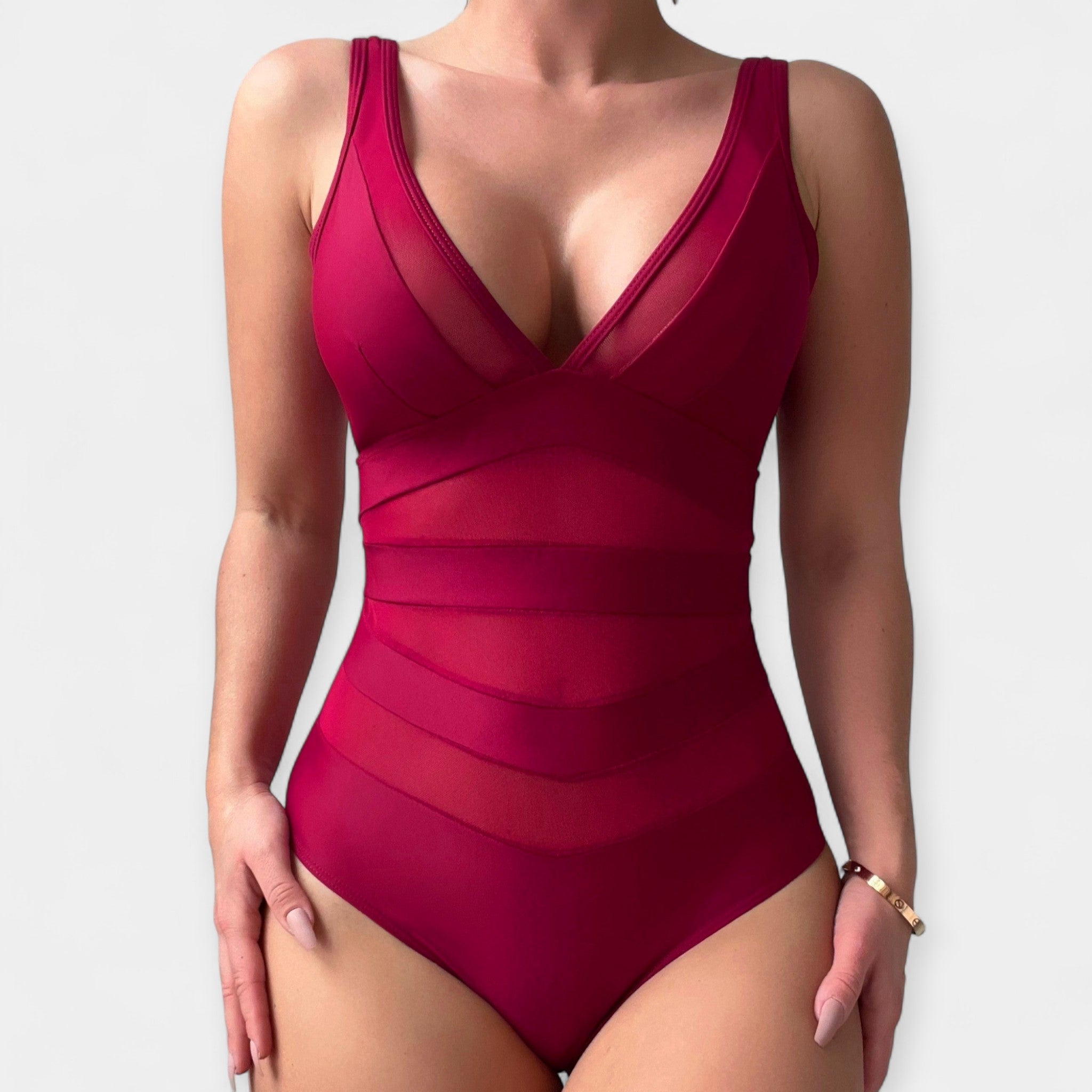Bañador Entero con Detalles Transparentes
