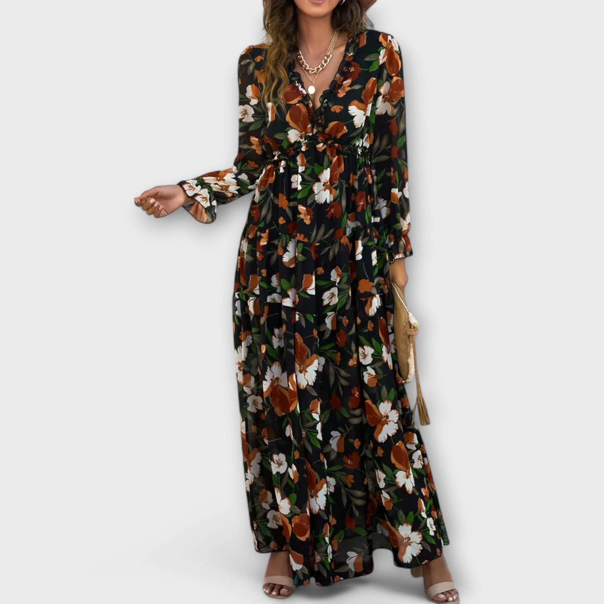 Vestido Plisado con Manga Larga