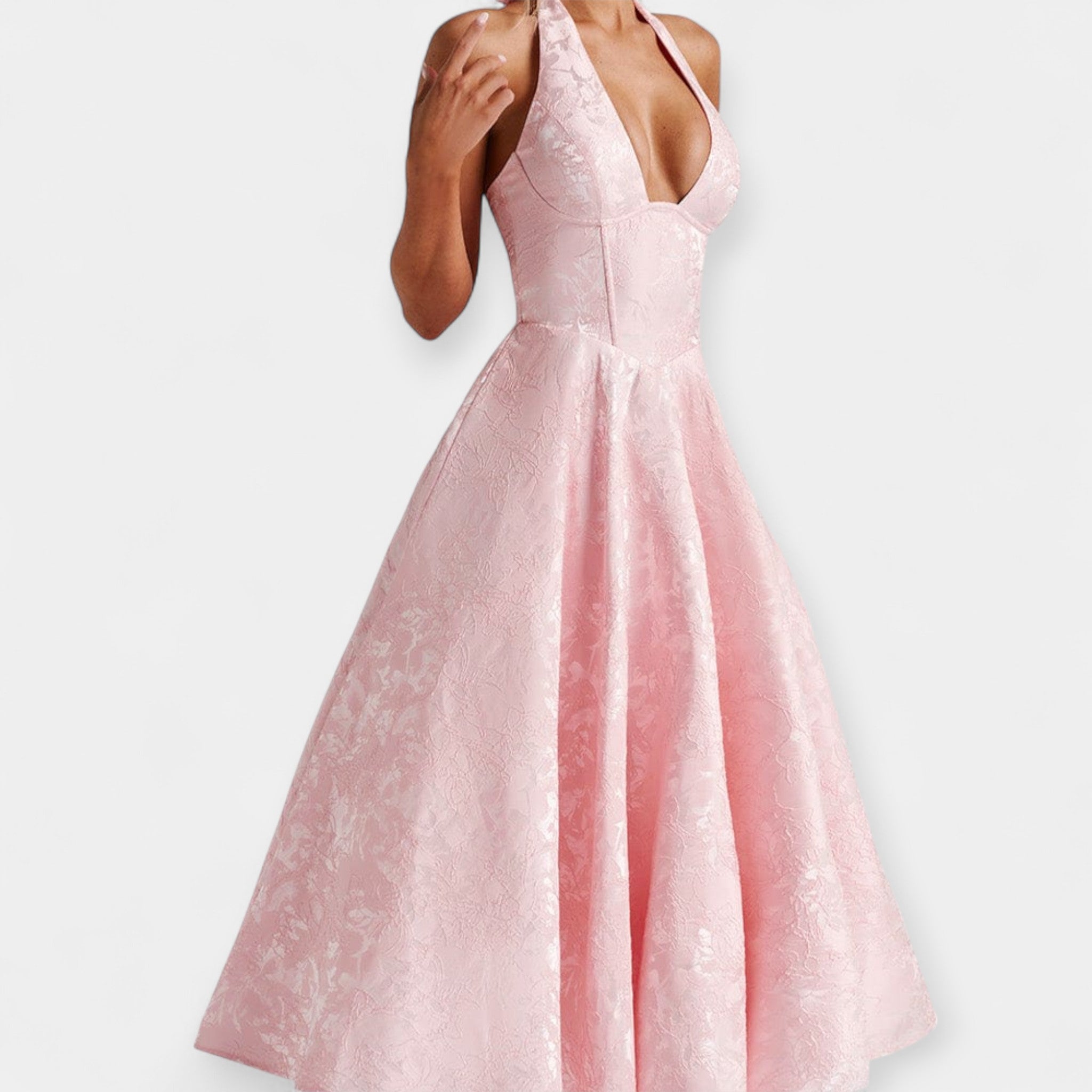 Vestido Midi con Espalda Abierta y Corsé