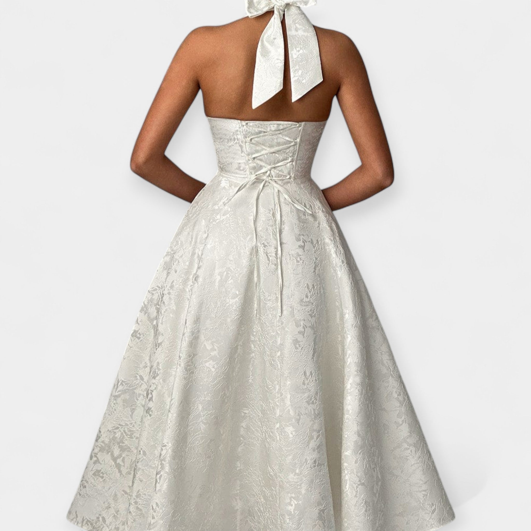 Vestido Midi con Espalda Abierta y Corsé