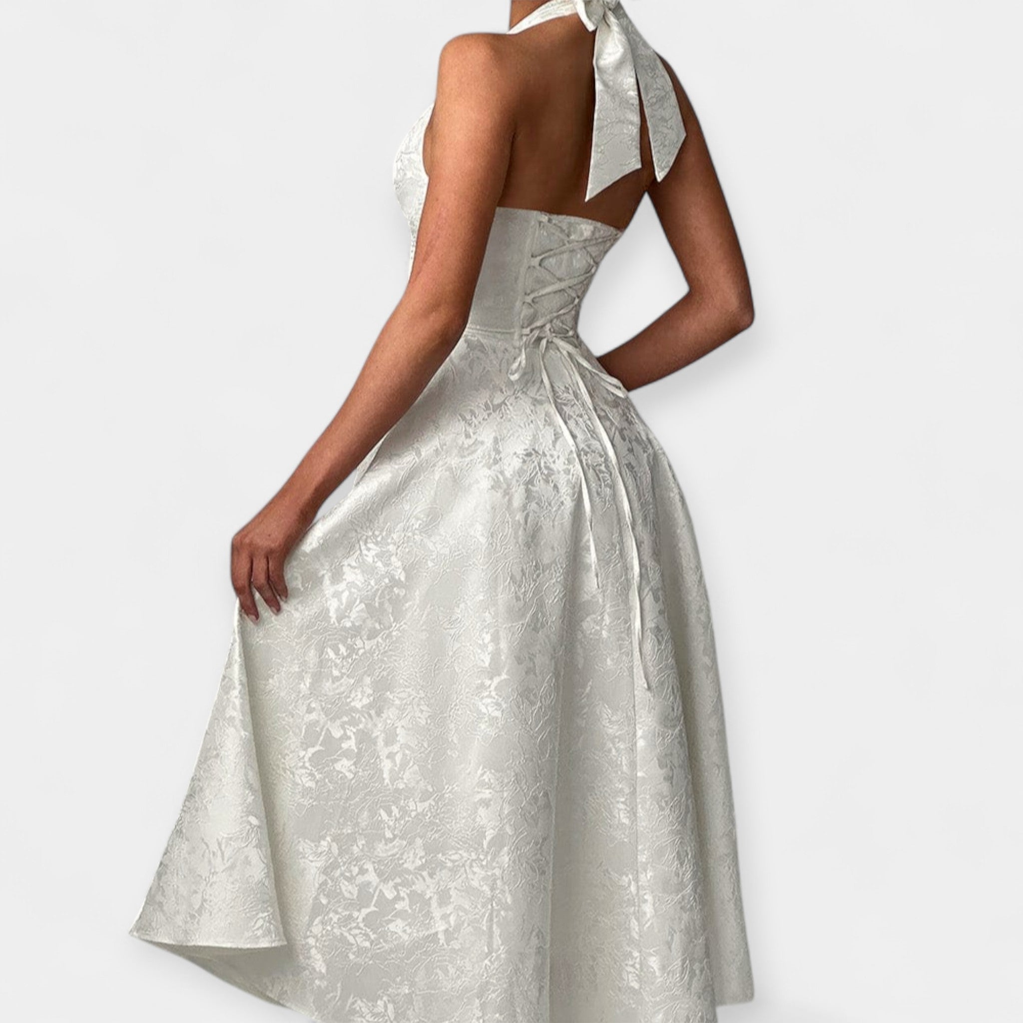 Vestido Midi con Espalda Abierta y Corsé